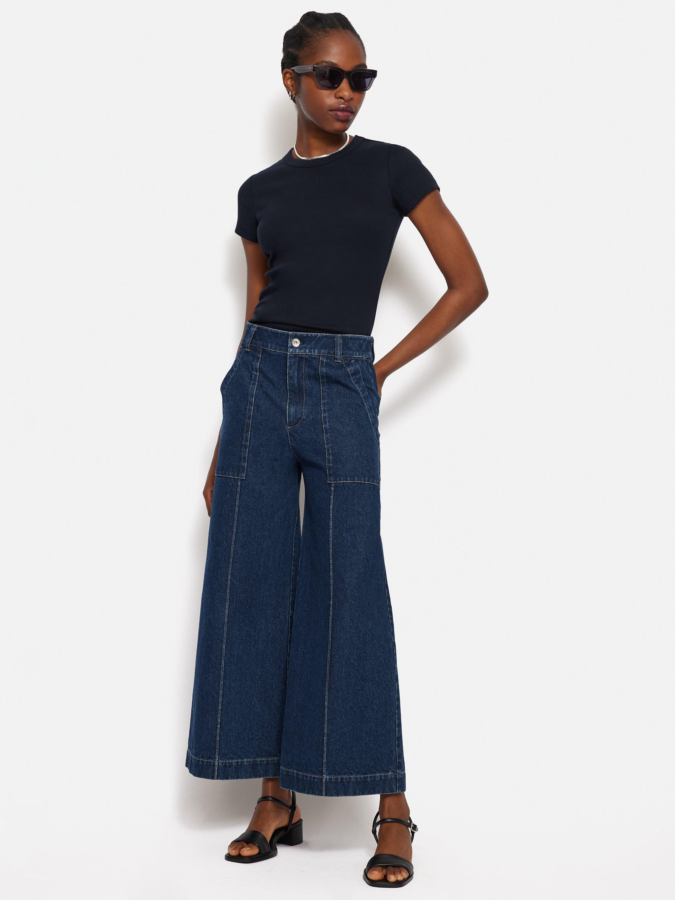 Product image 5 of 6, which shows Jigsaw Denim Wide Leg Sailor Trousers, Indigo, 18