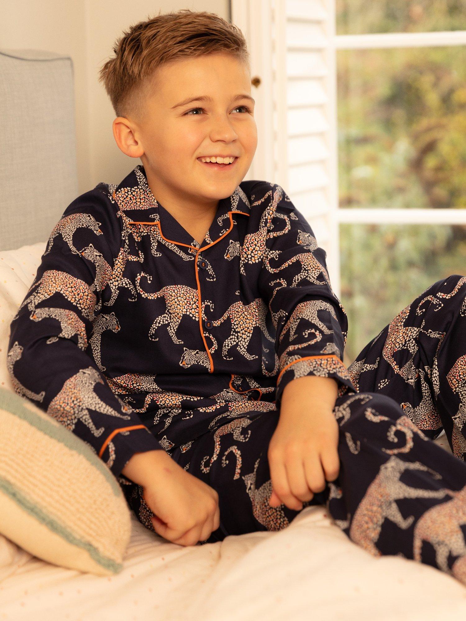 Product image 1 of 4, which shows Minijammies Kid's Taylor Leopard Print Pyjama Set, Navy/Multi, 2-3 years