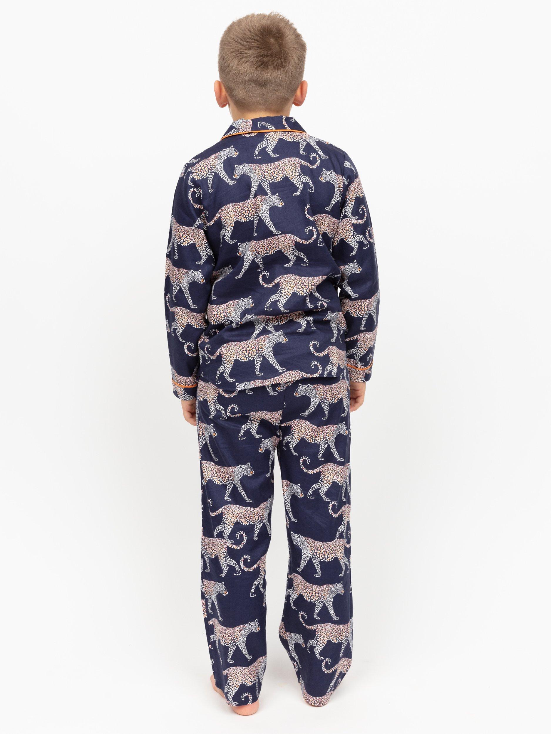 Product image 3 of 4, which shows Minijammies Kid's Taylor Leopard Print Pyjama Set, Navy/Multi, 2-3 years