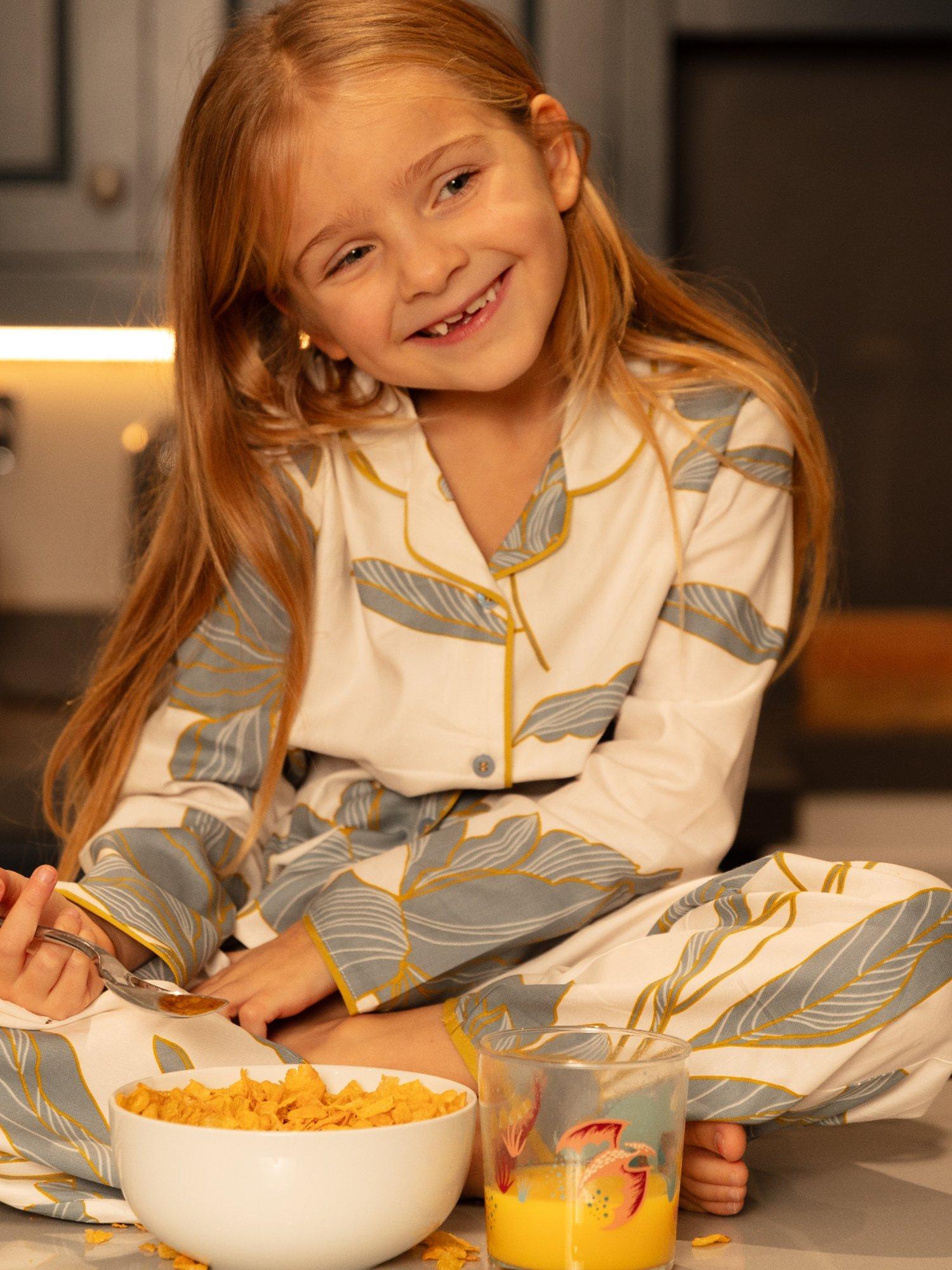 Product image 1 of 4, which shows Minijammies Kid's Piper Floral Print Pyjama Set, White, 2-3 years