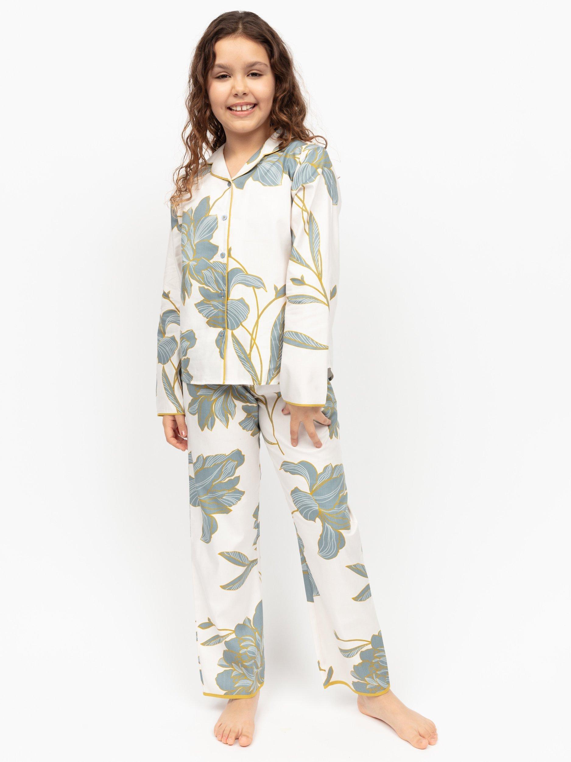 Product image 2 of 4, which shows Minijammies Kid's Piper Floral Print Pyjama Set, White, 2-3 years