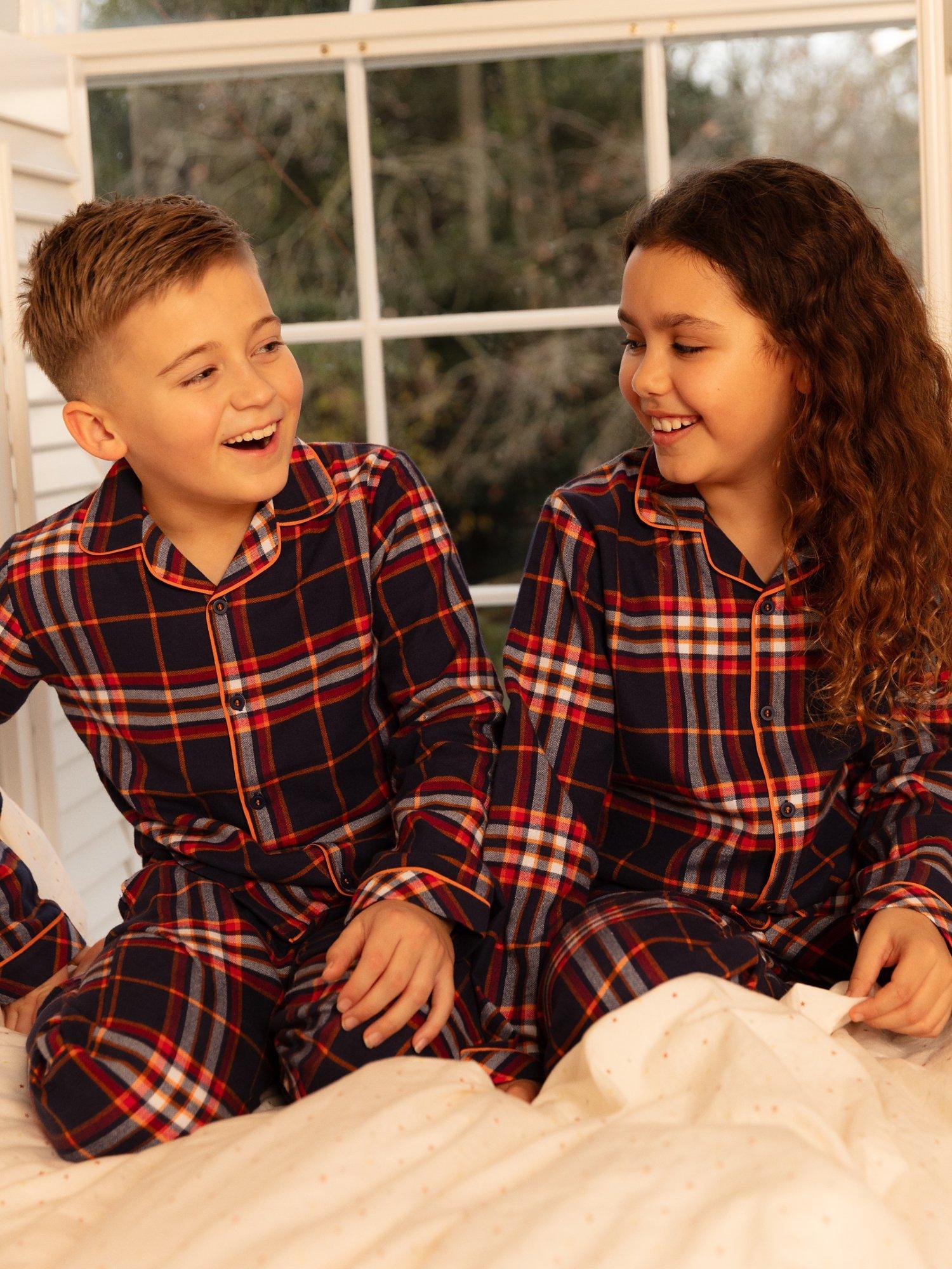 Product image 1 of 4, which shows Minijammies Kid's Taylor Check Pyjama Set, Navy/Multi, 2-3 years