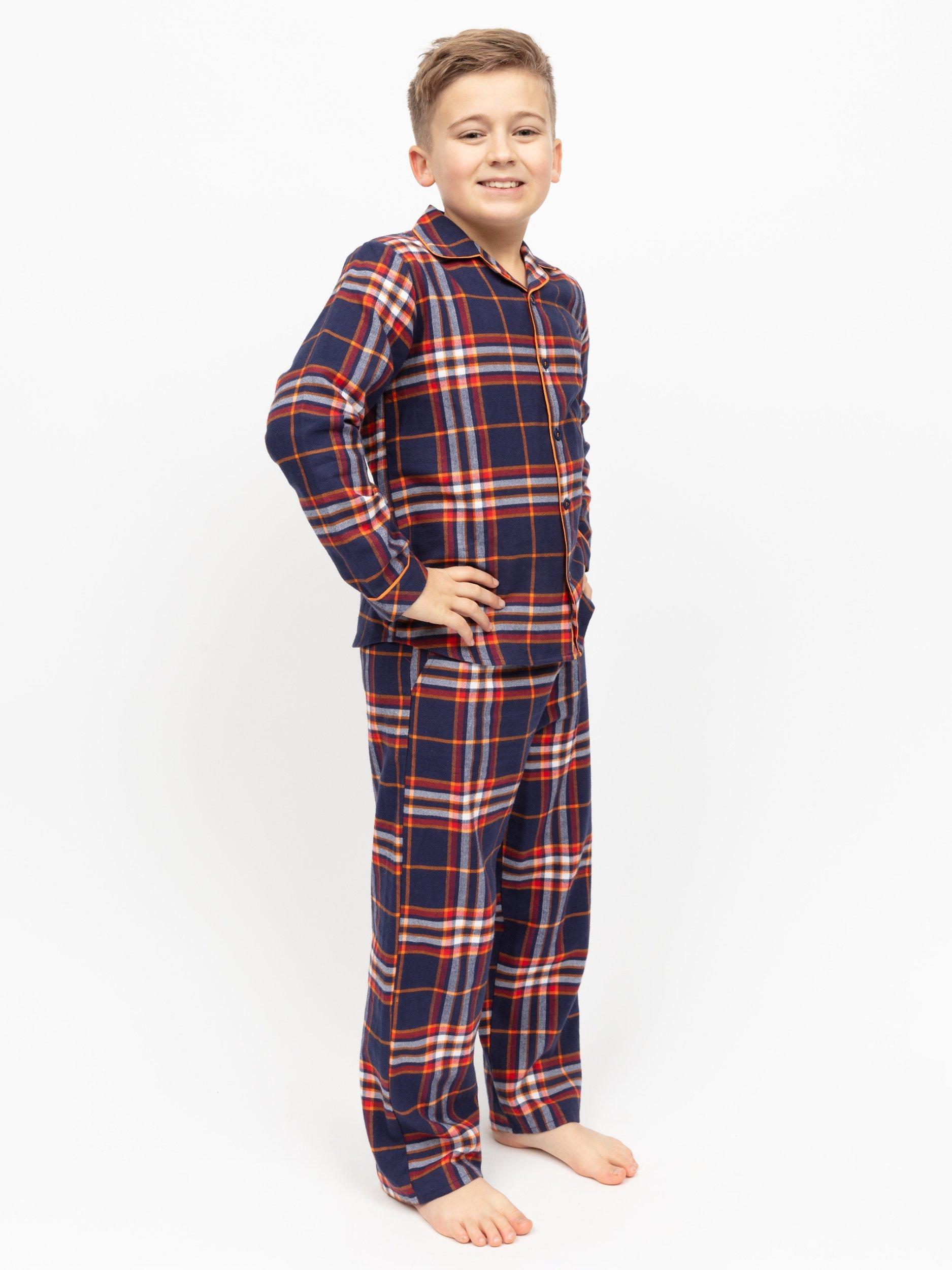 Product image 2 of 4, which shows Minijammies Kid's Taylor Check Pyjama Set, Navy/Multi, 2-3 years