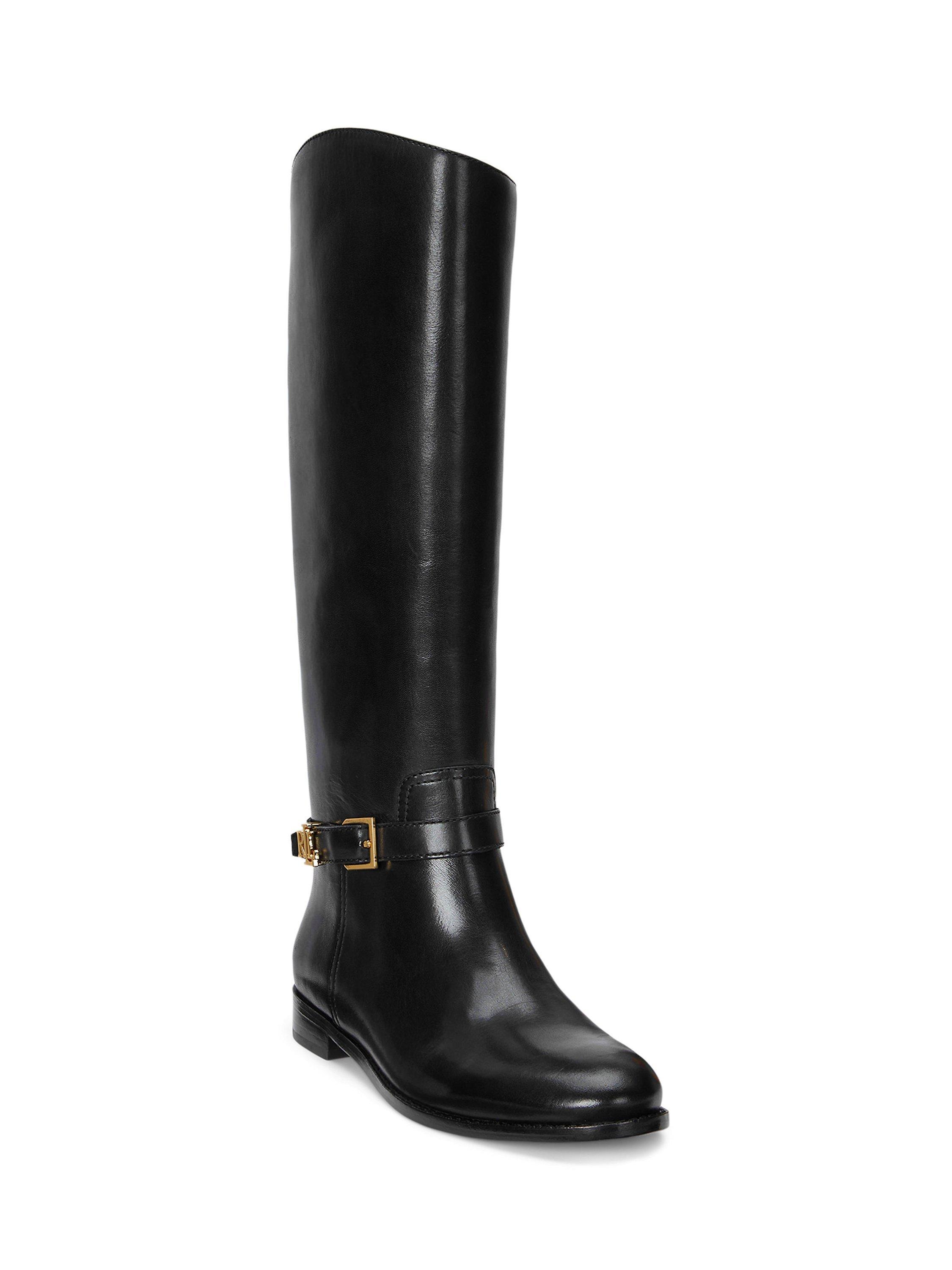 Product image 2 of 3, which shows Lauren Ralph Lauren Brooke Leather Knee High Riding Boots, Black, 3