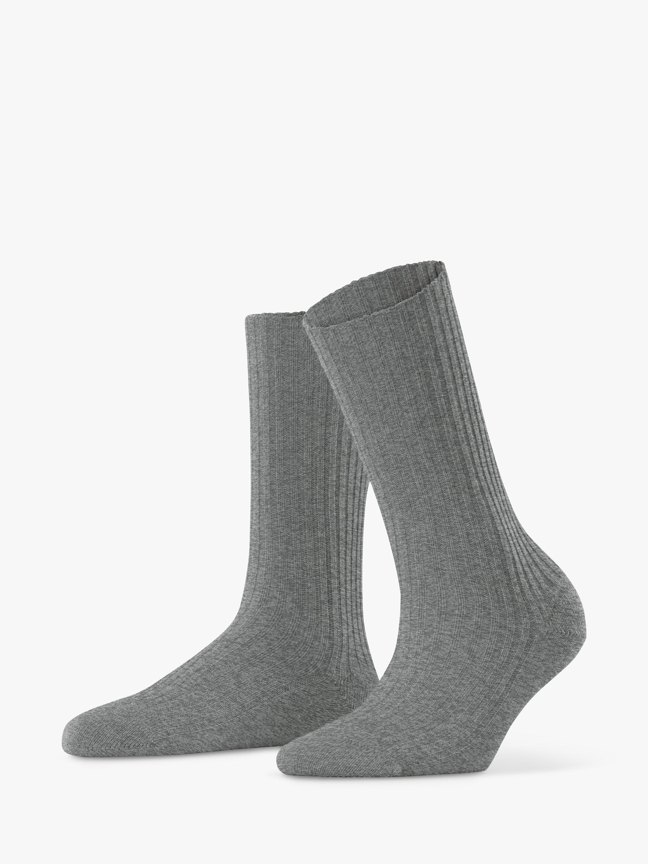 Product image 1 of 3, which shows FALKE Cosy Wool & Cashmere Blend Ribbed Boot Socks, Grey, S-M