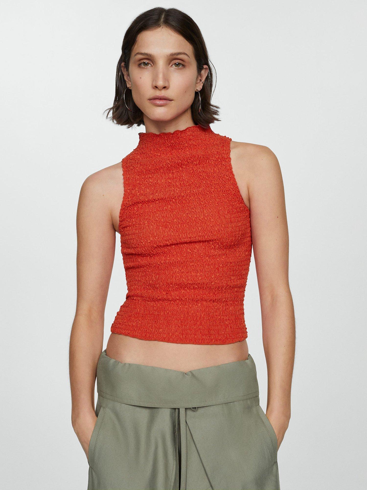 Mango Acai Ruched Sleeveless Top, Bright Red
