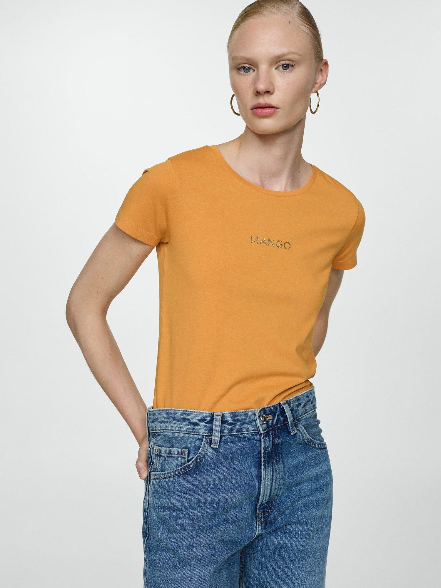 Mango Mangolog Cotton Logo T-shirt, Medium Yellow