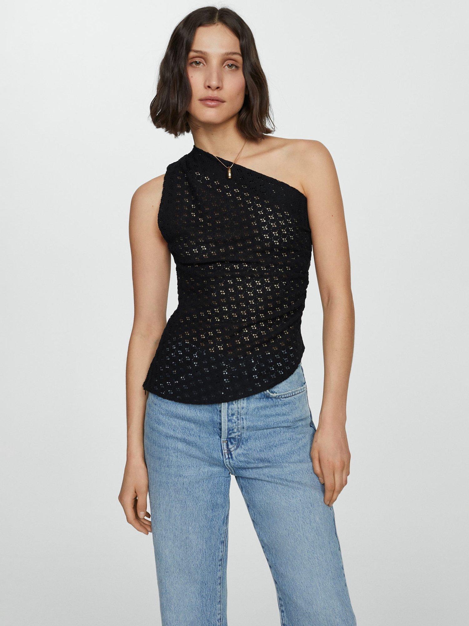 Mango Lemon Asymmetrical Openwork Top