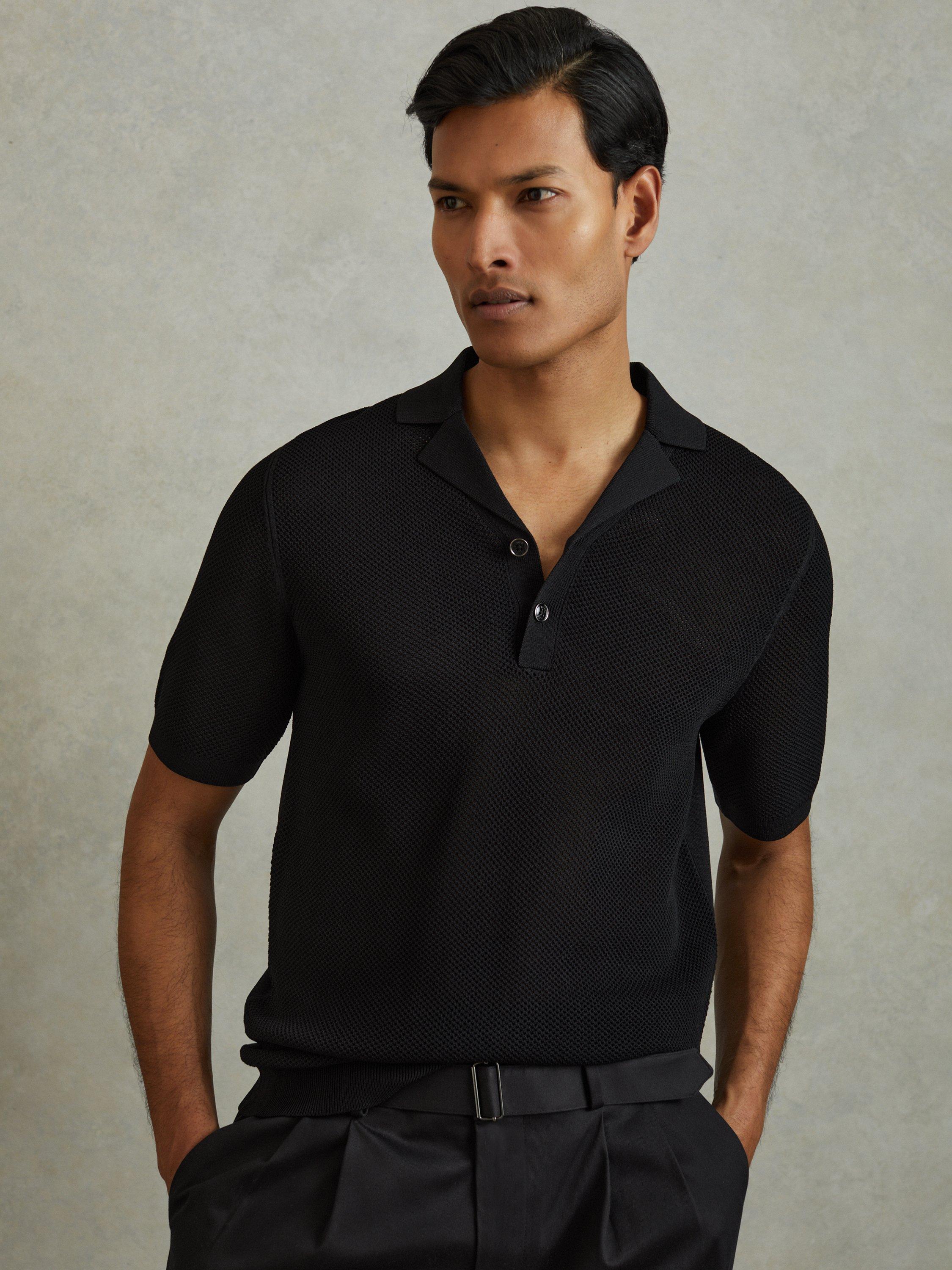 Reiss Charlie Open Stitch Cuban Collar Polo Shirt