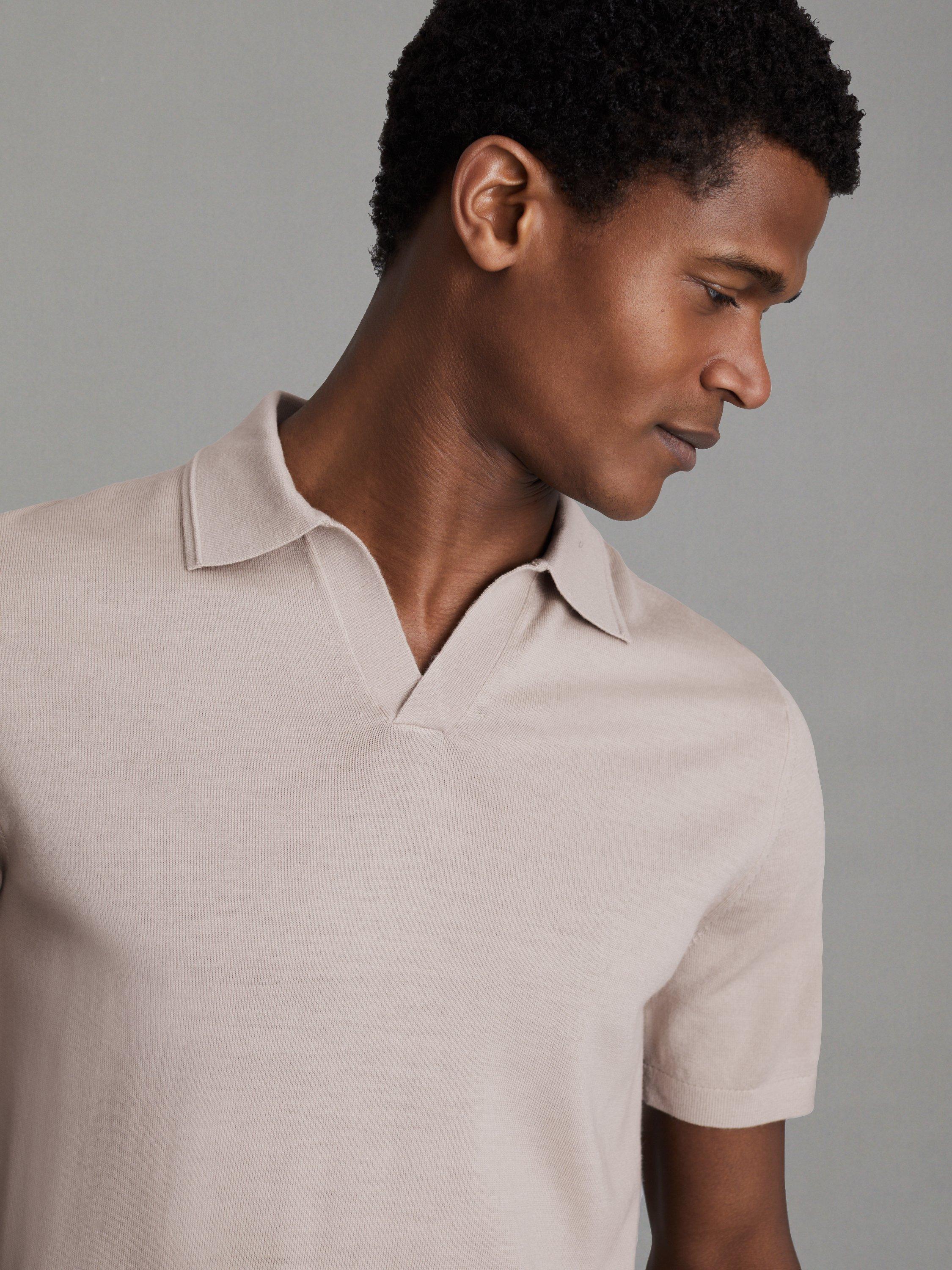 Reiss Duchie Short Sleeve Wool Polo Shirt, Washed Stone