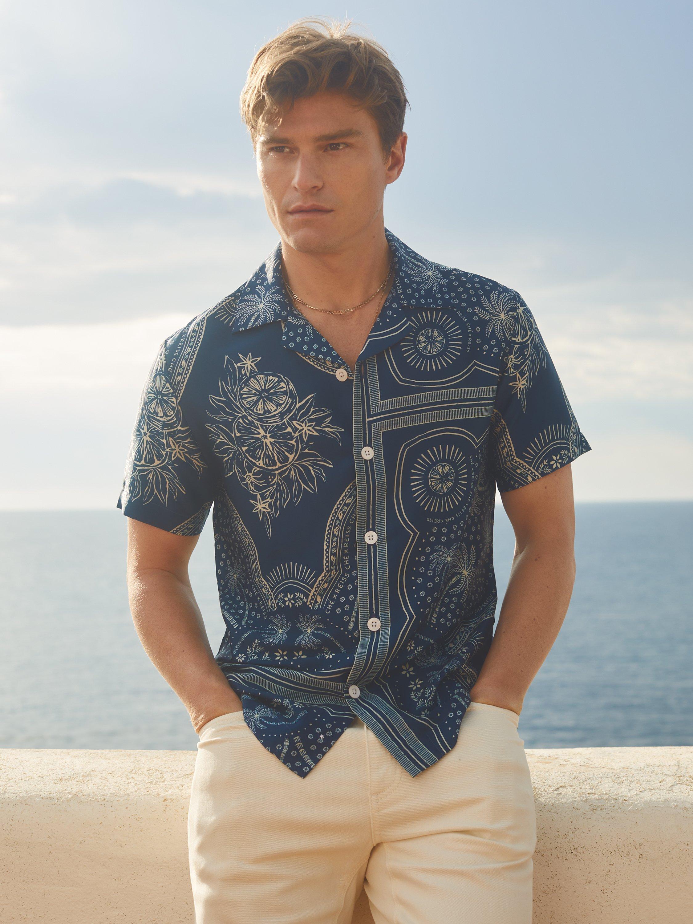 Reiss Kalid Printed Shirt, Navy/White