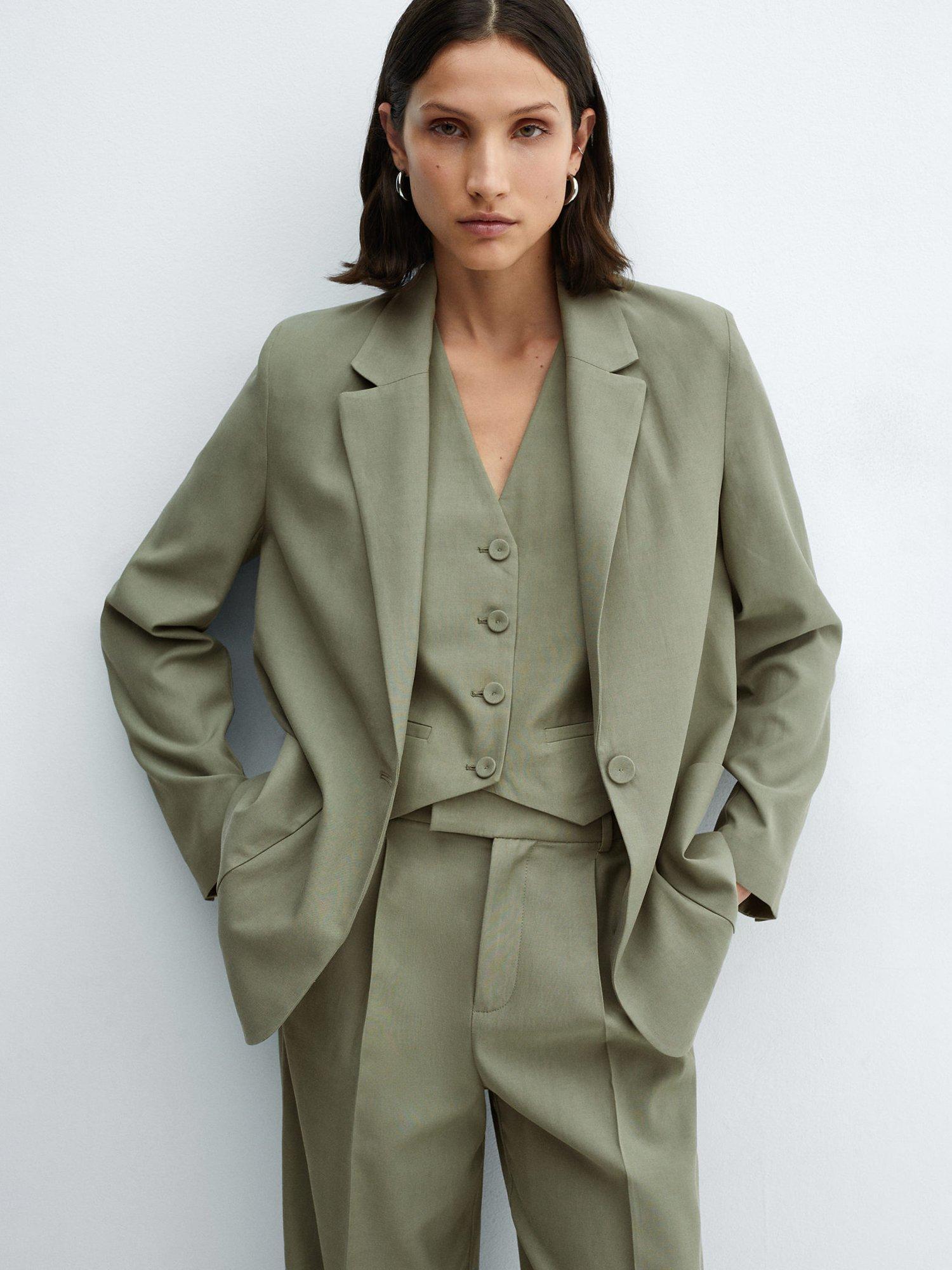 Mango Alicante Lyocell Cotton Blend Blazer, Green