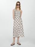 Mango Casidy Checked Asymmetrical Midi Dress, Beige/Multi