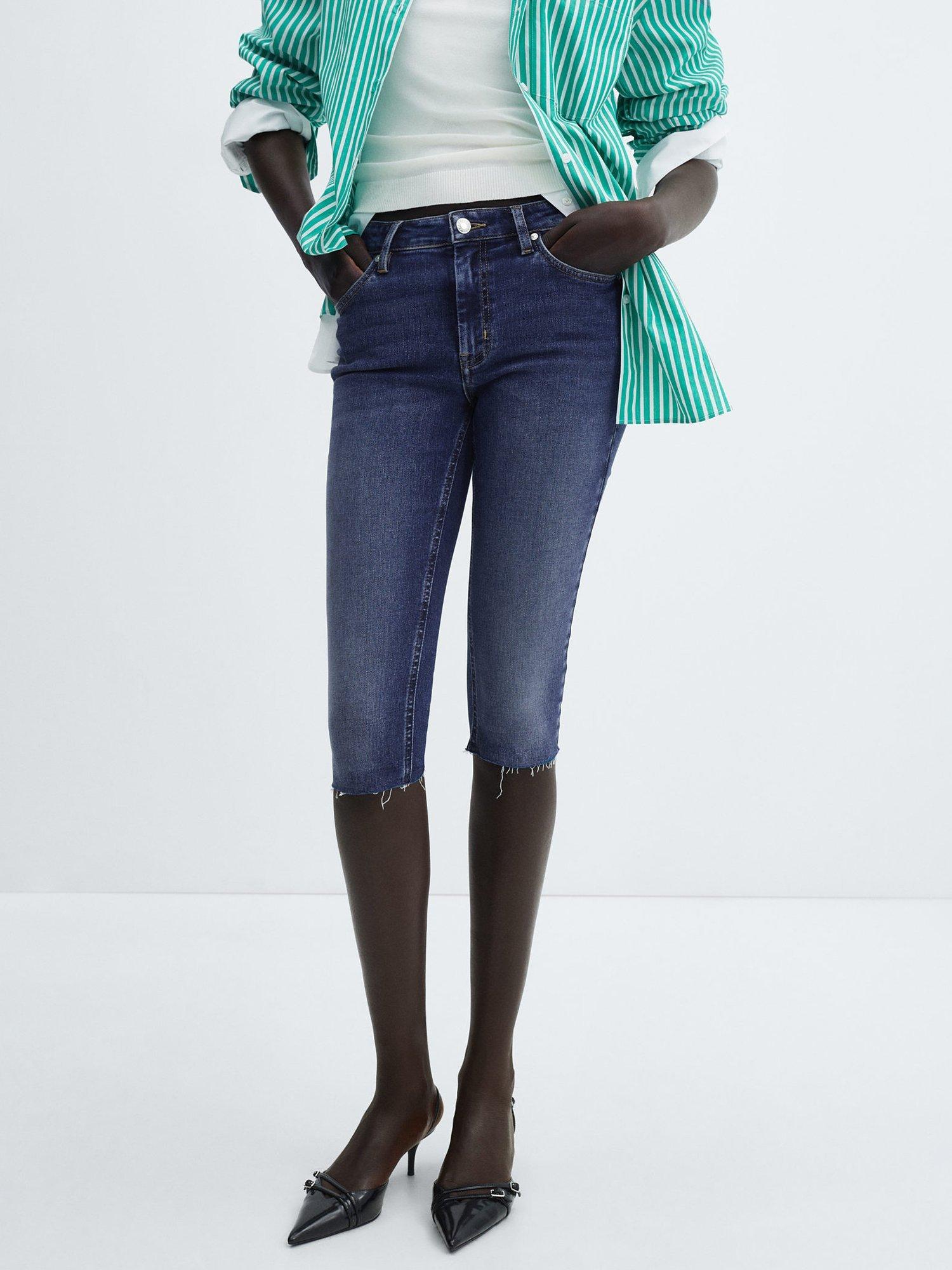 Mango Celia Knee Length Denim Shorts, Blue