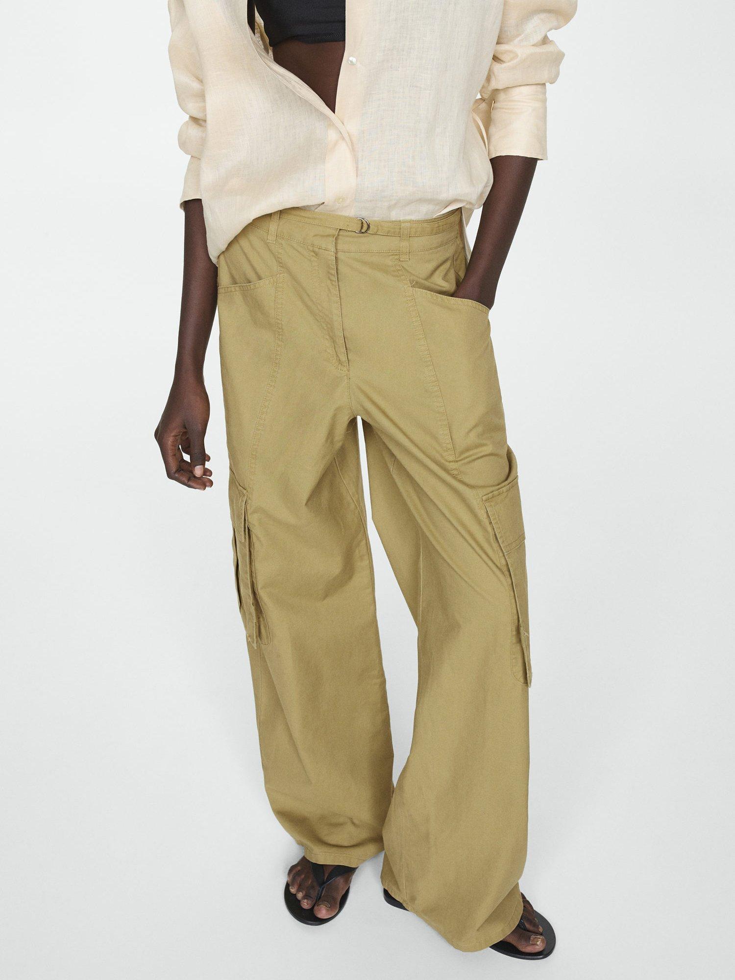 Mango Ananas Pocket Cargo Trousers, Green