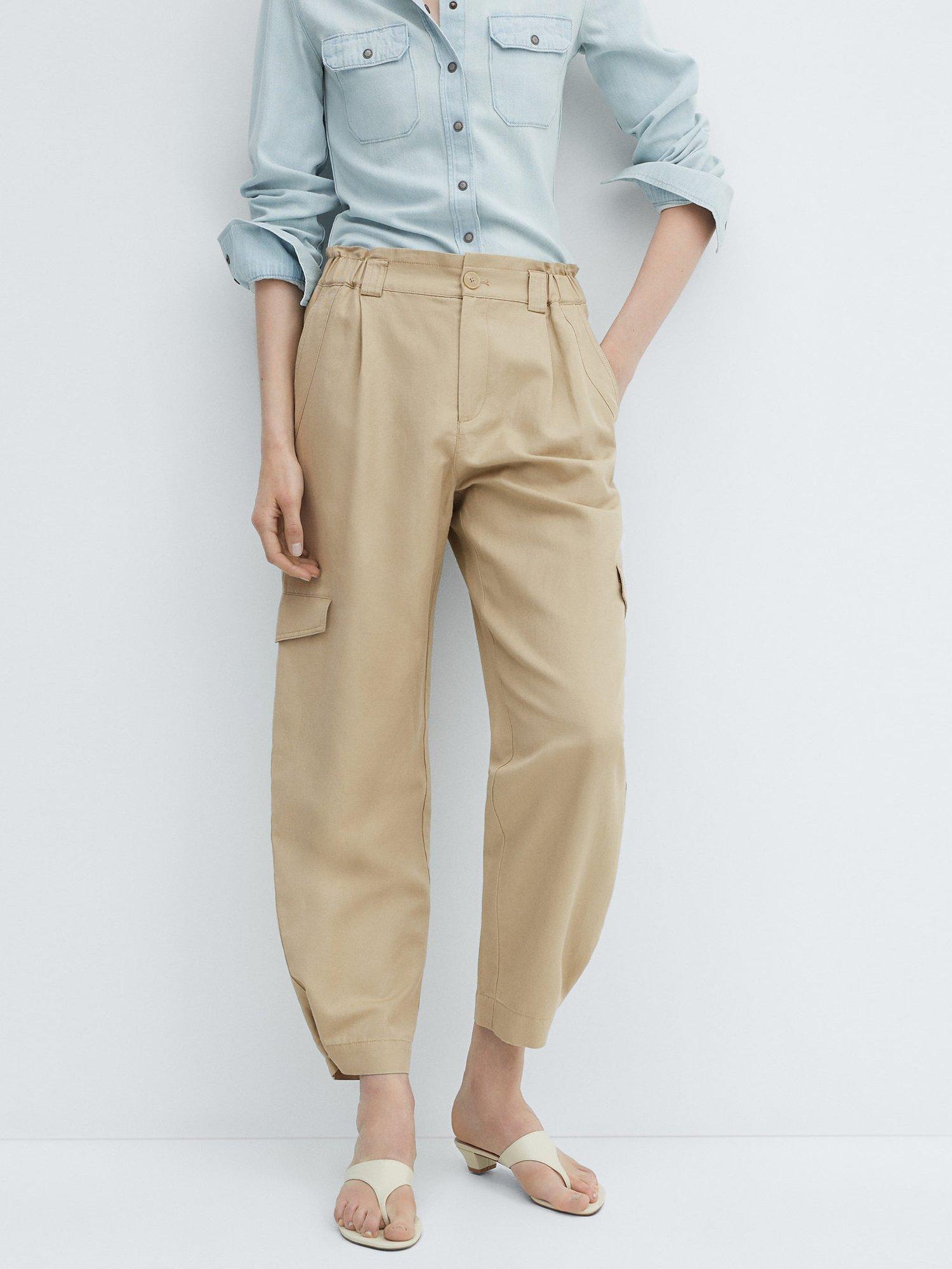 Mango Nick Cargo Linen Blend Trousers, Light Beige