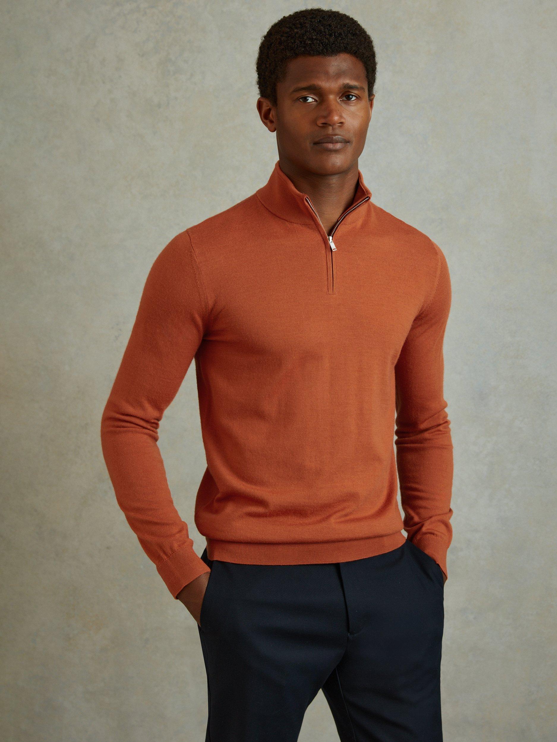 Reiss Blackhall Wool Quarter Zip Jumper, Hot Orange