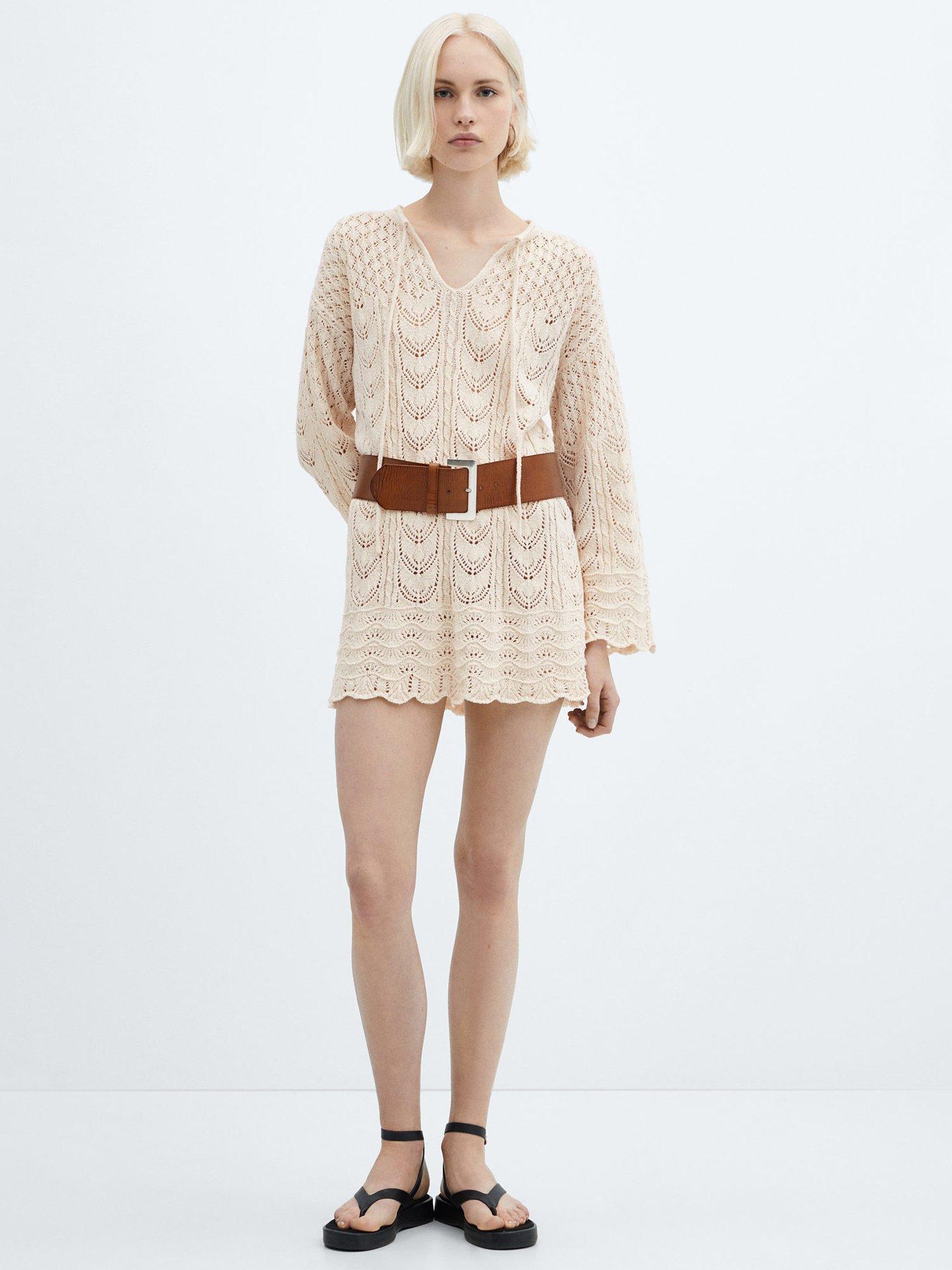 Mango Belice Crochet Mini Dress Cream