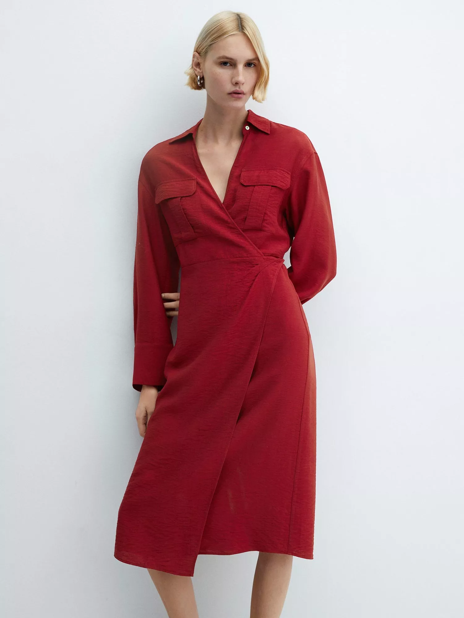 Mango Maria Wrapped Knee Length Dress Red