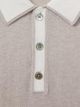 Reiss Brunswick Wool-Cotton Contrast Polo Shirt, Oatmeal Off Whi