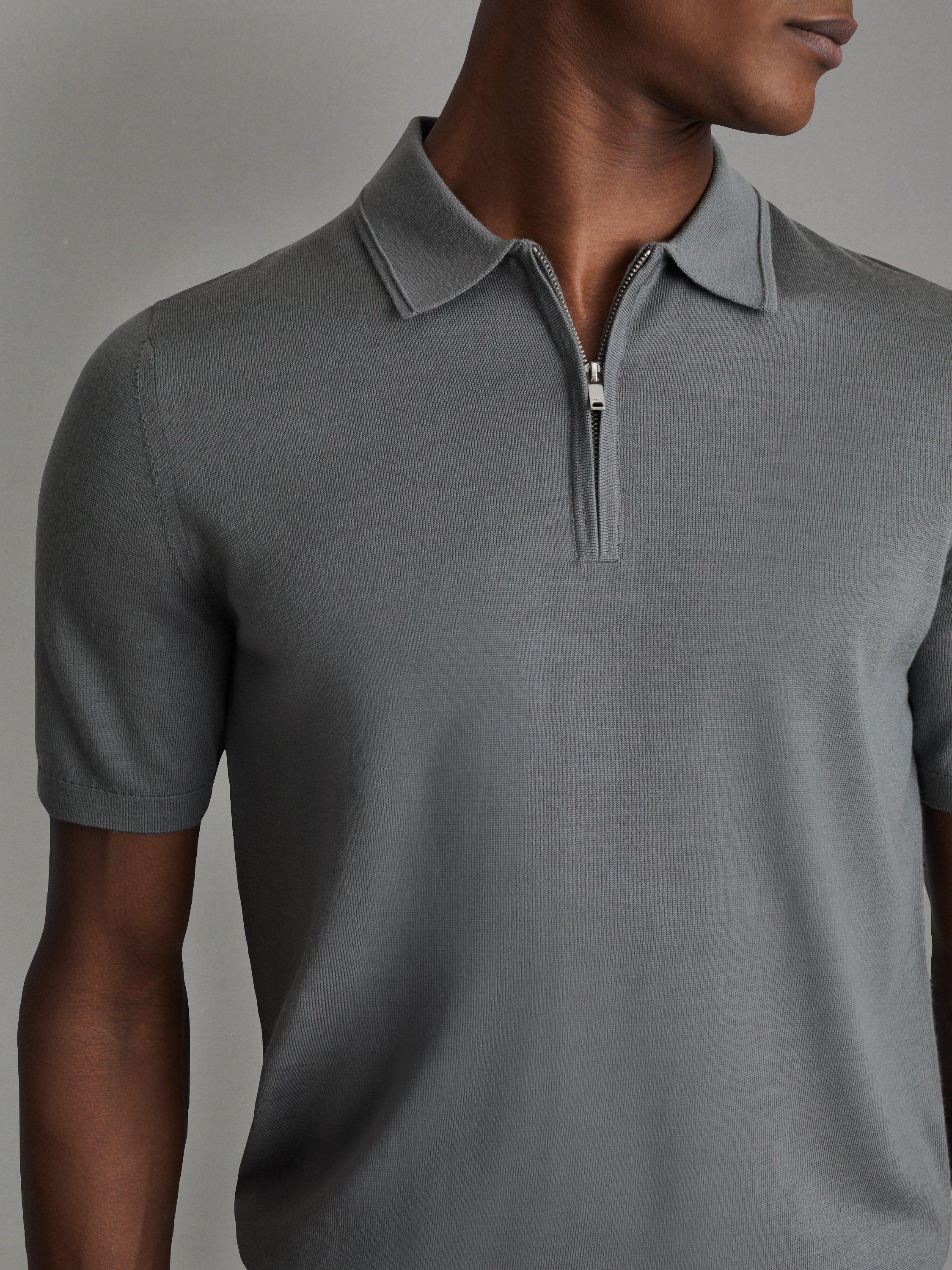 Reiss Maxwell Merino Zip Neck Polo Shirt