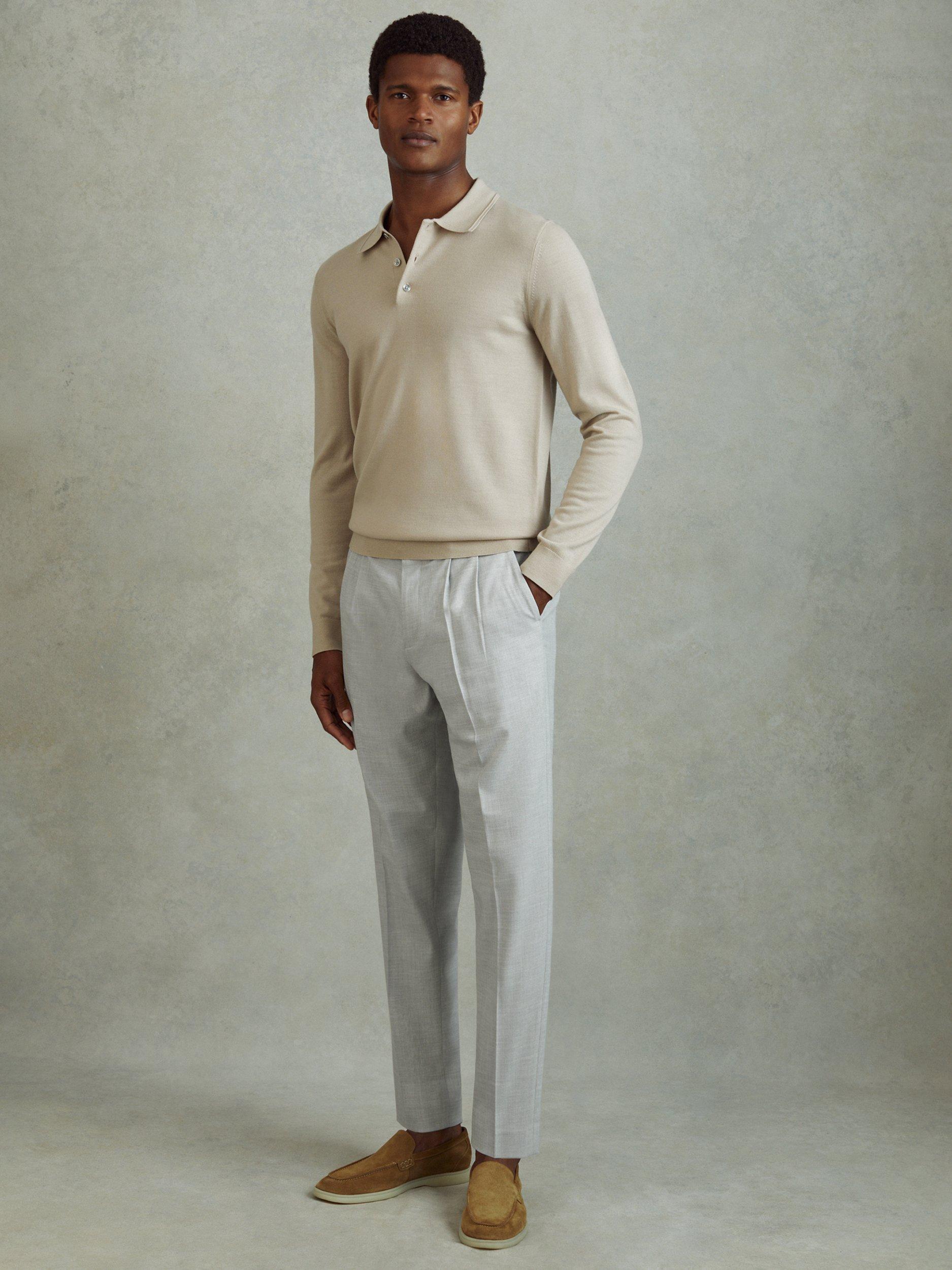 Product image 4 of 5, which shows Reiss Pin Belted Cropped Trousers, Light Grey, 32R