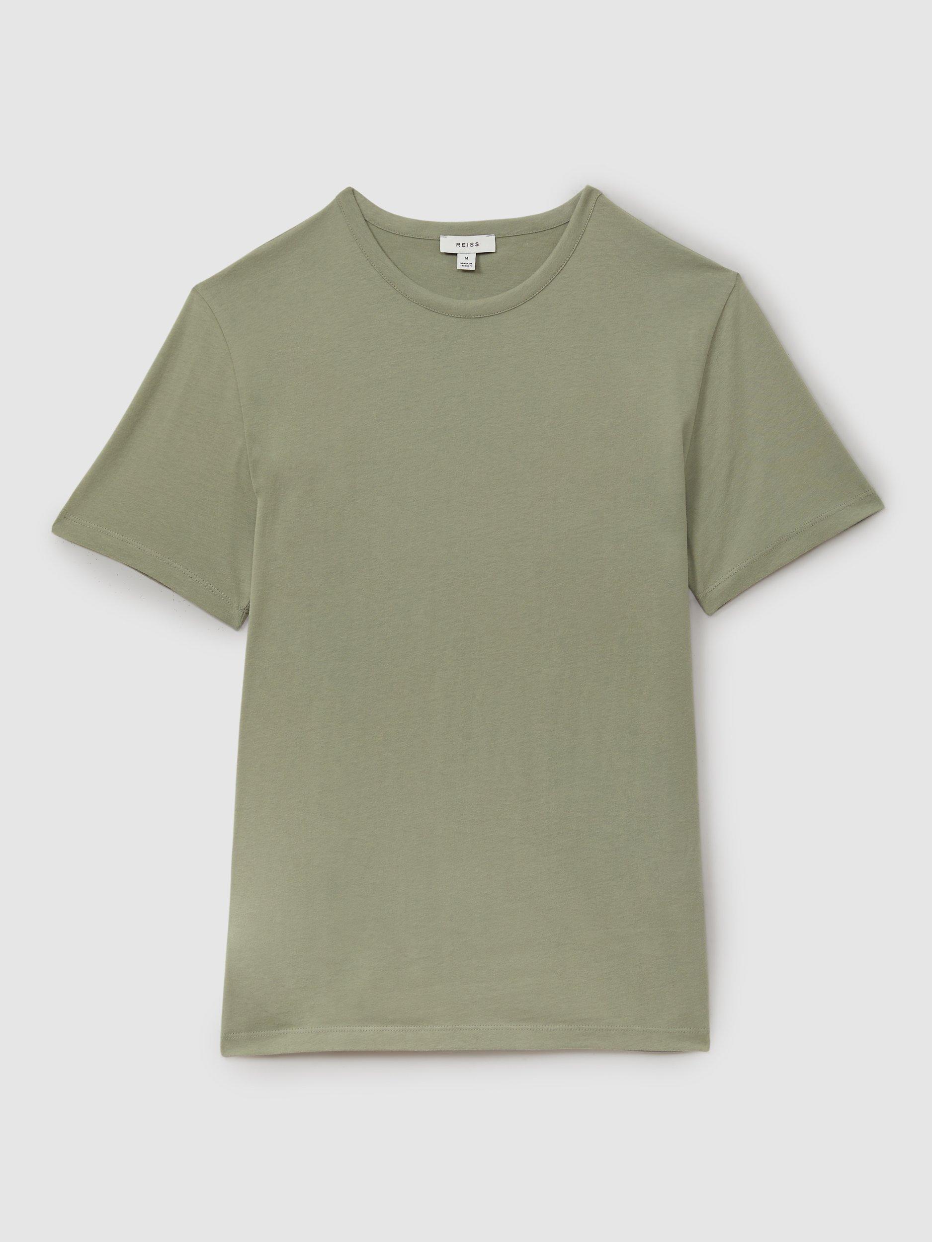 Product image 5 of 5, which shows Reiss Melrose Crew Neck Cotton T-Shirt, Sage, XS