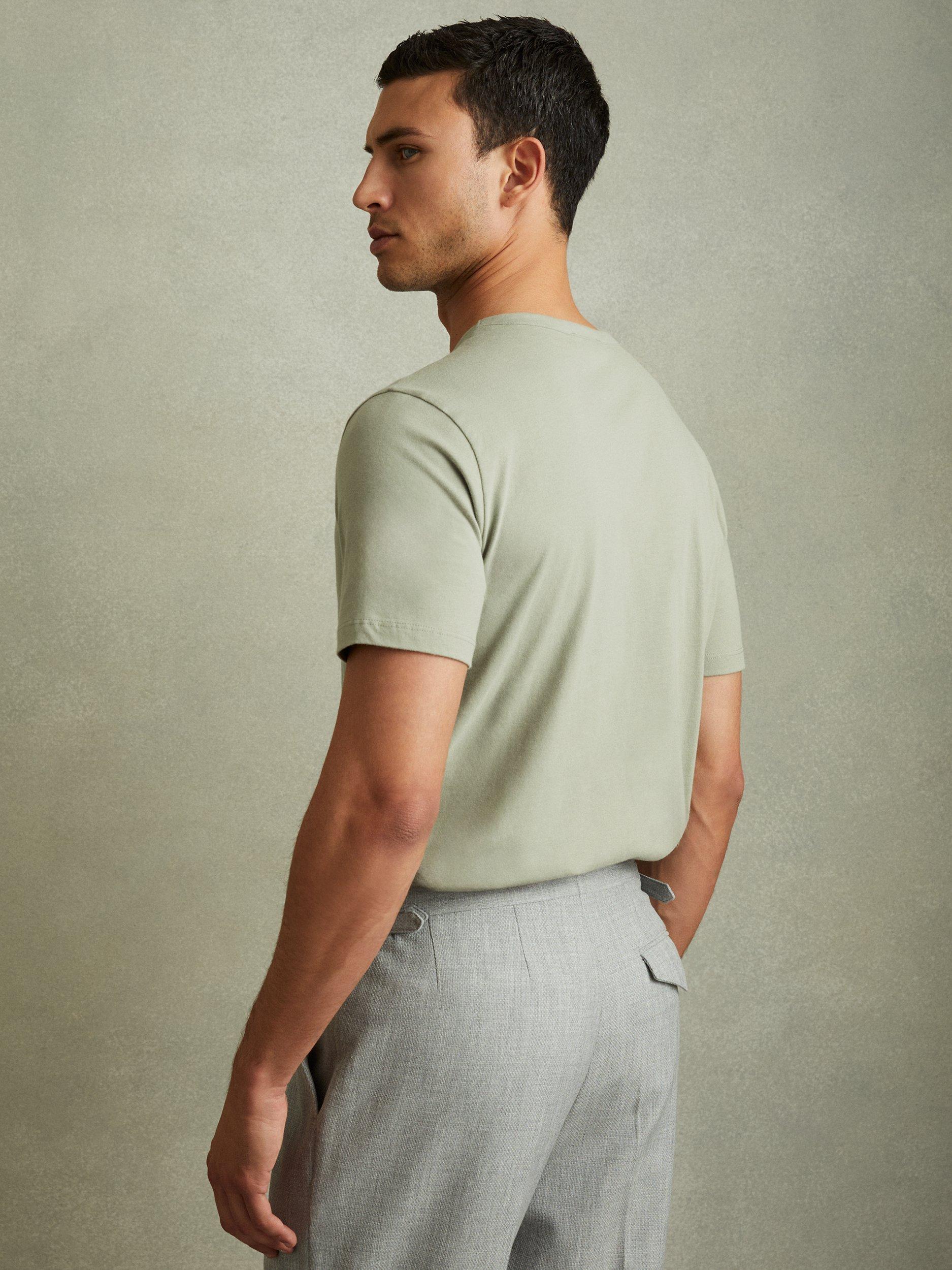 Product image 2 of 5, which shows Reiss Melrose Crew Neck Cotton T-Shirt, Sage, XS
