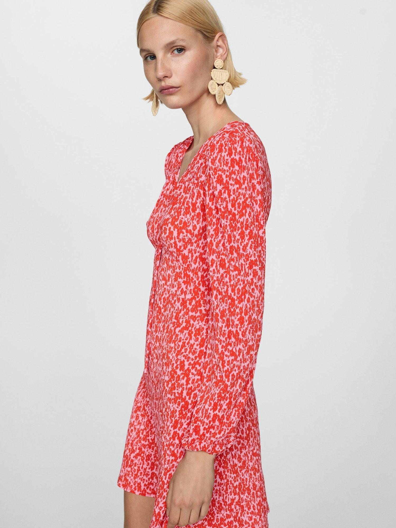 Mango Pom Floral Dress, Red