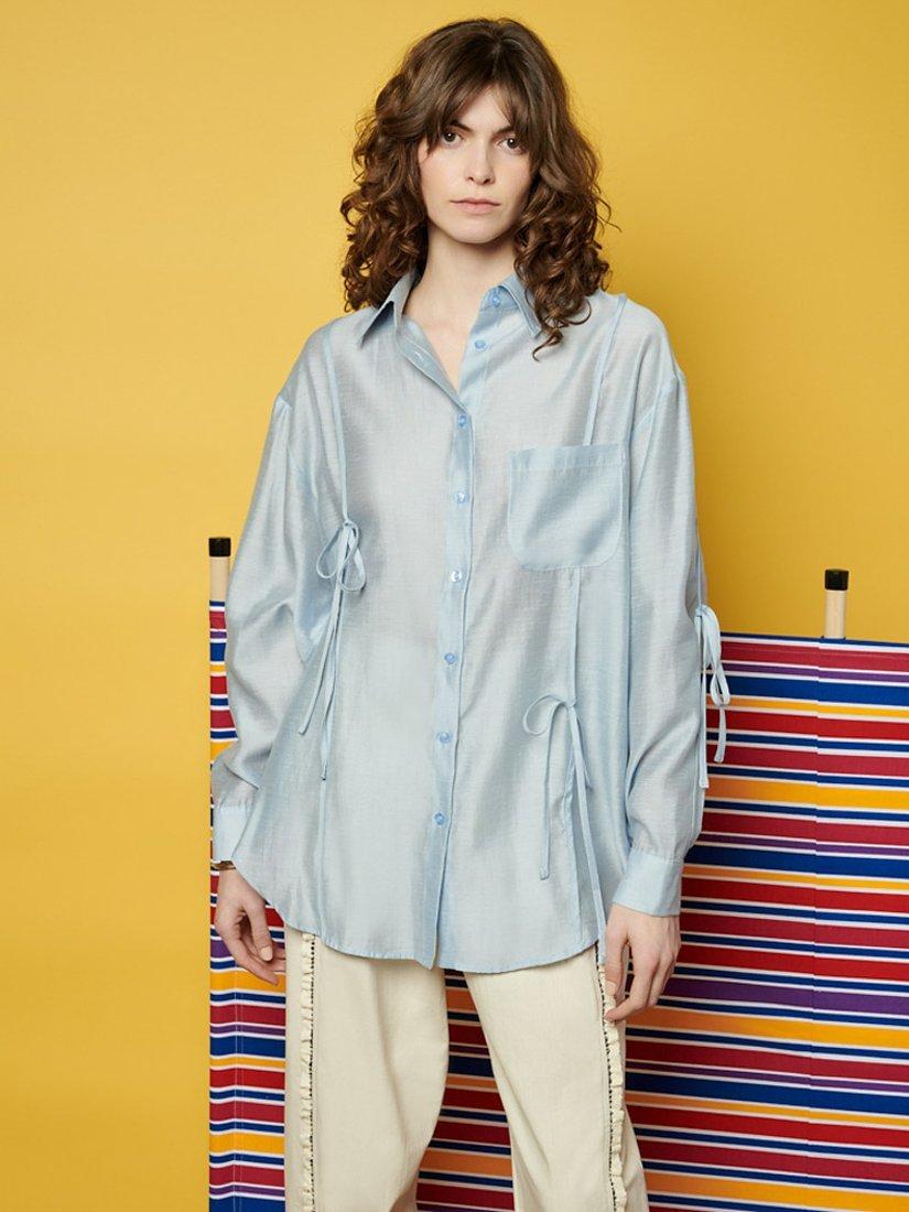 Product image 1 of 6, which shows GHOSPELL Fallon Tie Detail Shirt, Blue, 10