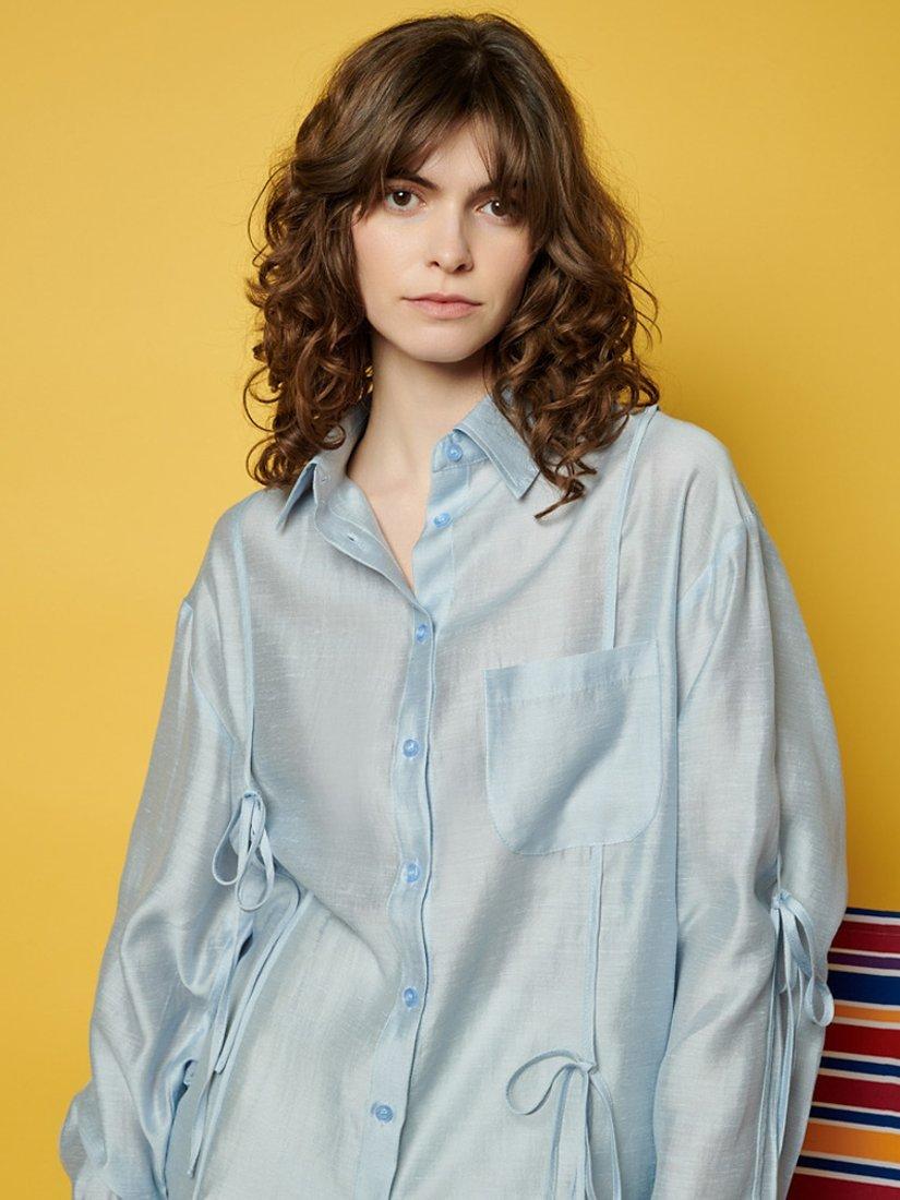 Product image 5 of 6, which shows GHOSPELL Fallon Tie Detail Shirt, Blue, 10