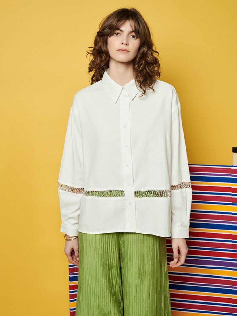 Product image 1 of 6, which shows GHOSPELL Nat Oversized Beaded Shirt, White, 6