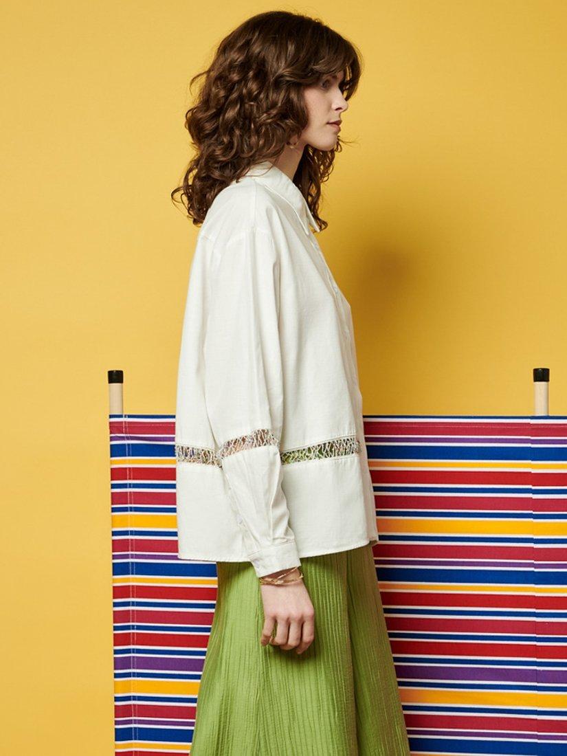 Product image 3 of 6, which shows GHOSPELL Nat Oversized Beaded Shirt, White, 6