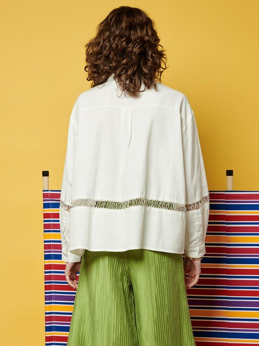 Product image 4 of 6, which shows GHOSPELL Nat Oversized Beaded Shirt, White, 6
