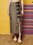GHOSPELL Patty Leopard Midi Skirt, Tan
