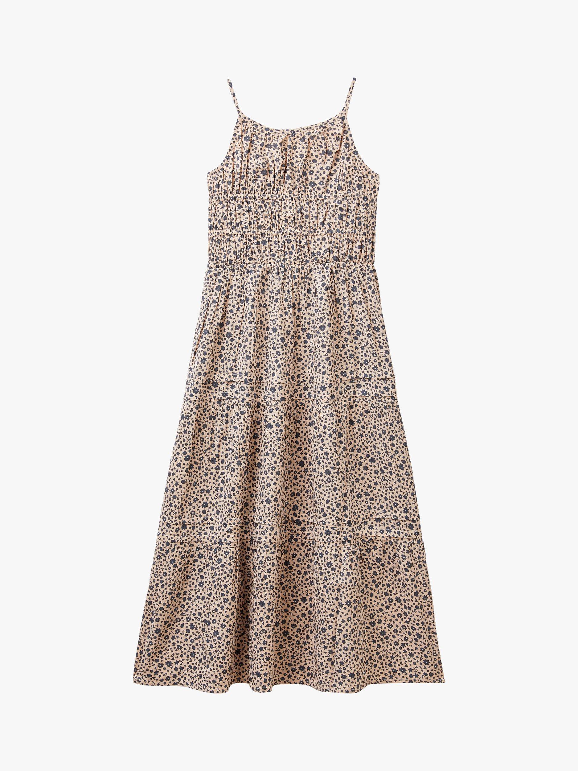 Benetton Kids' Floral Back Cut Out Tiered Dress, Beige/Multi