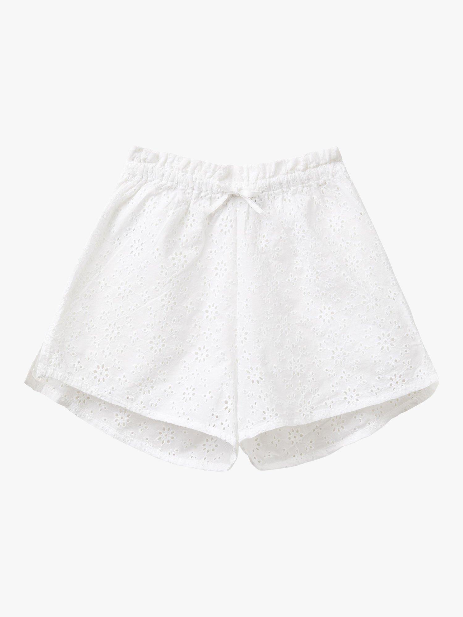 Benetton Kids' Broderie Anglaise Shorts, Optical White
