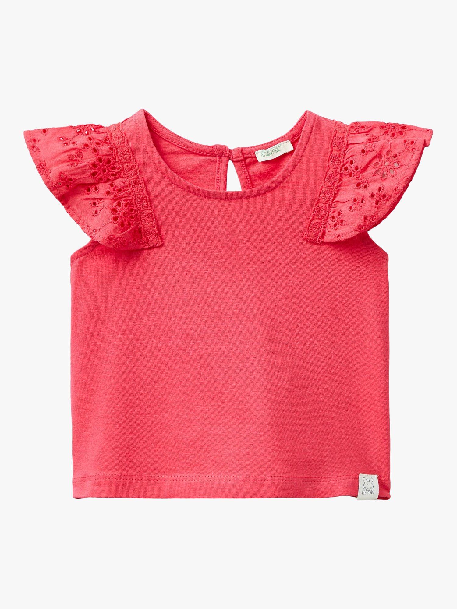 Benetton Baby Broderie Detail Top, Magenta Red