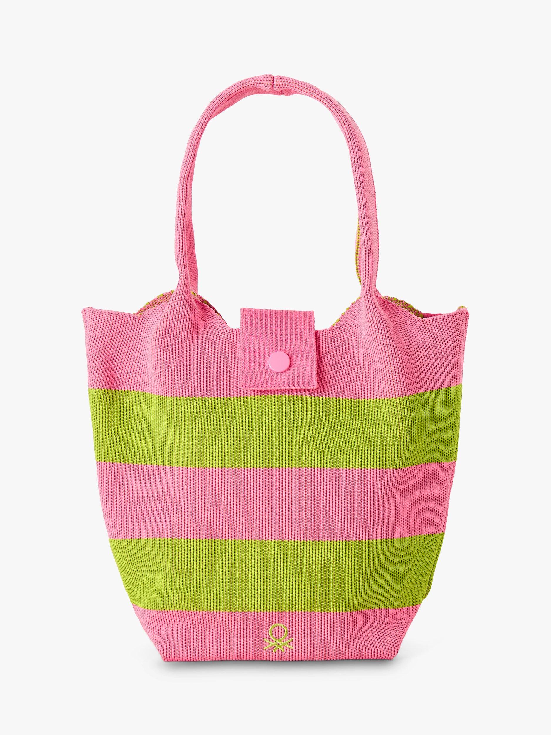 Benetton Kids' Stripe Knit Tote Bag, Pink/Lime, One Size