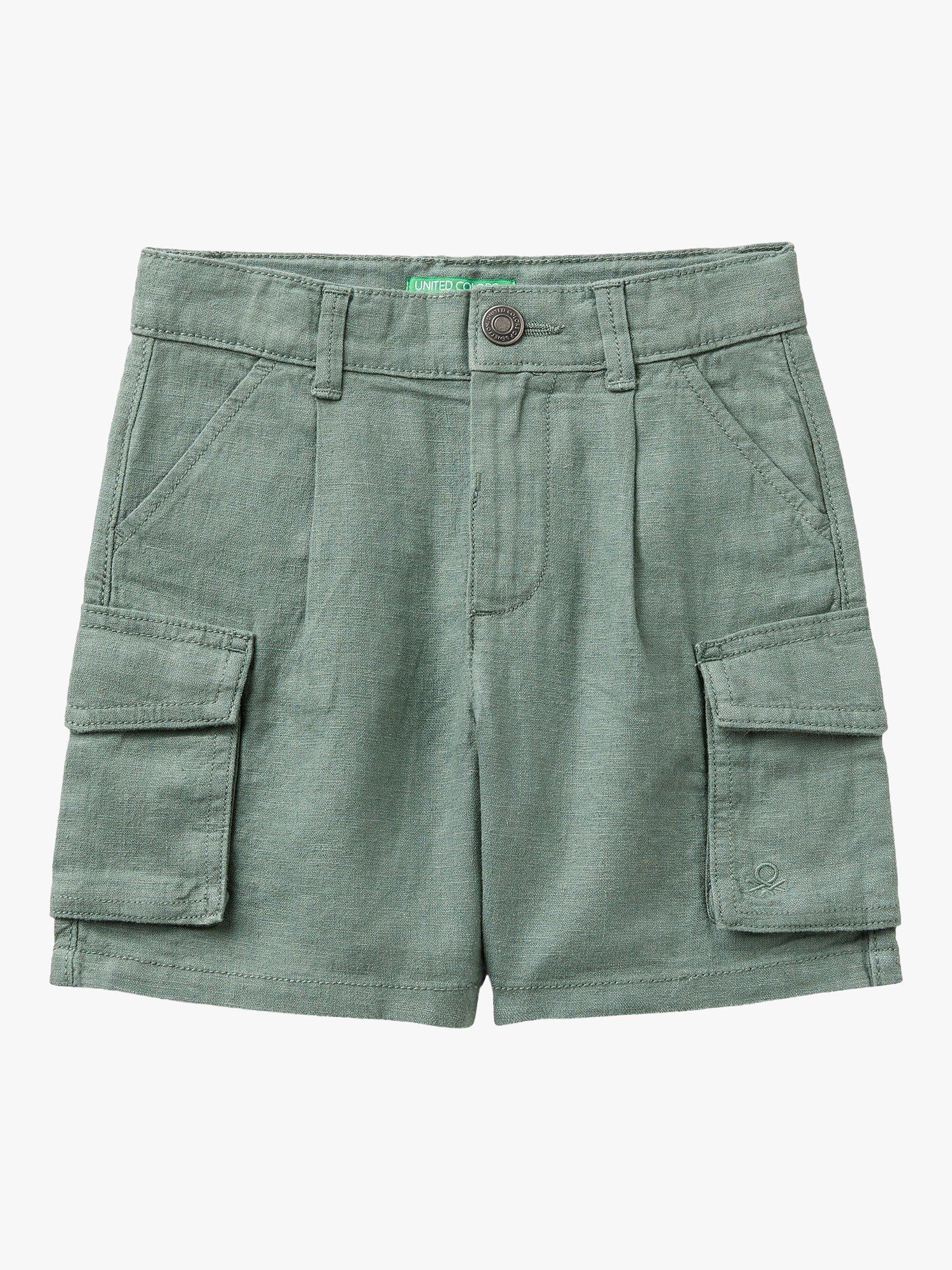 Benetton Kids' Linen Blend Cargo Shorts, Olive Green