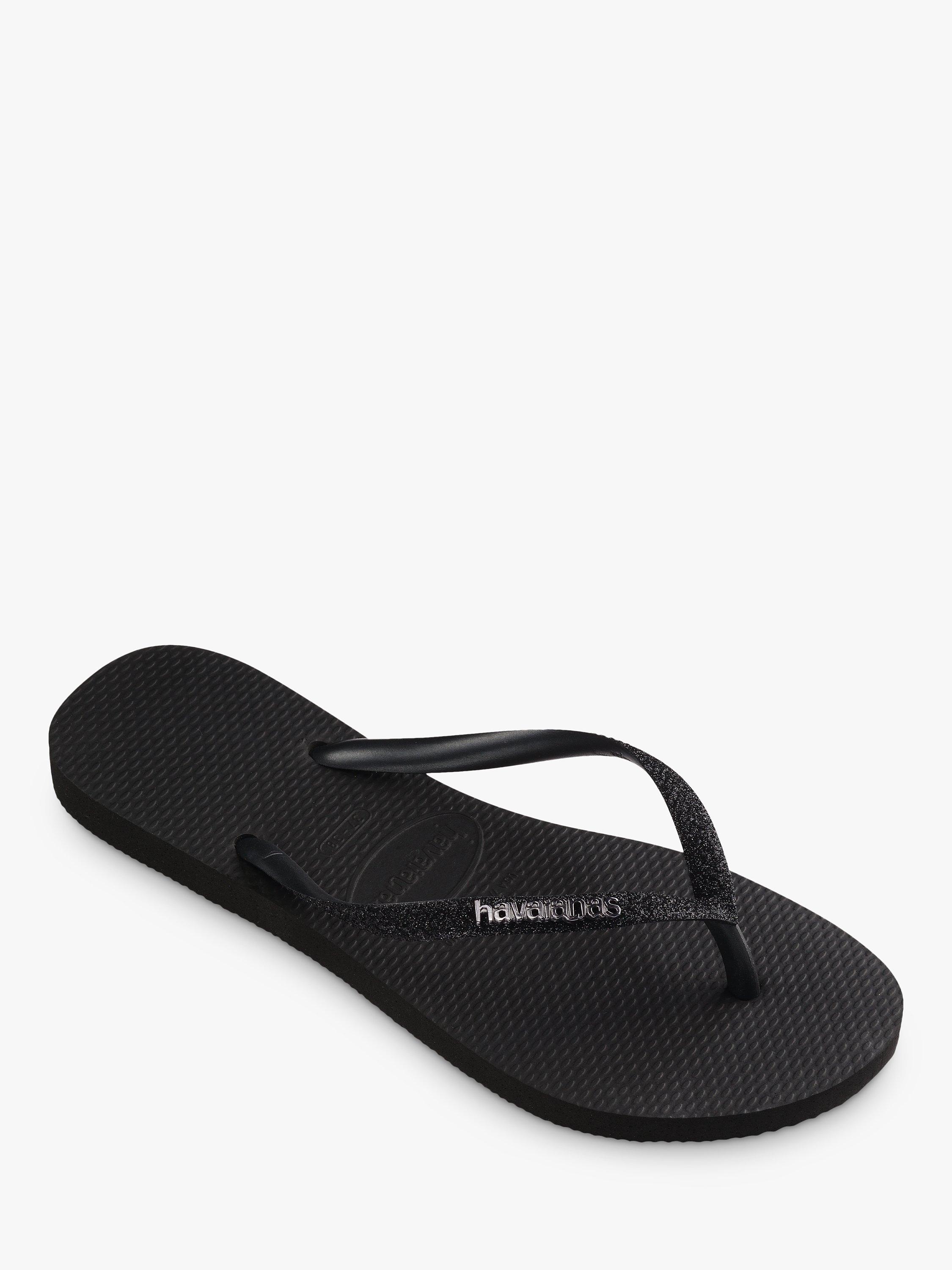 Havaianas Slim Glitter Flip Flops, Black, S