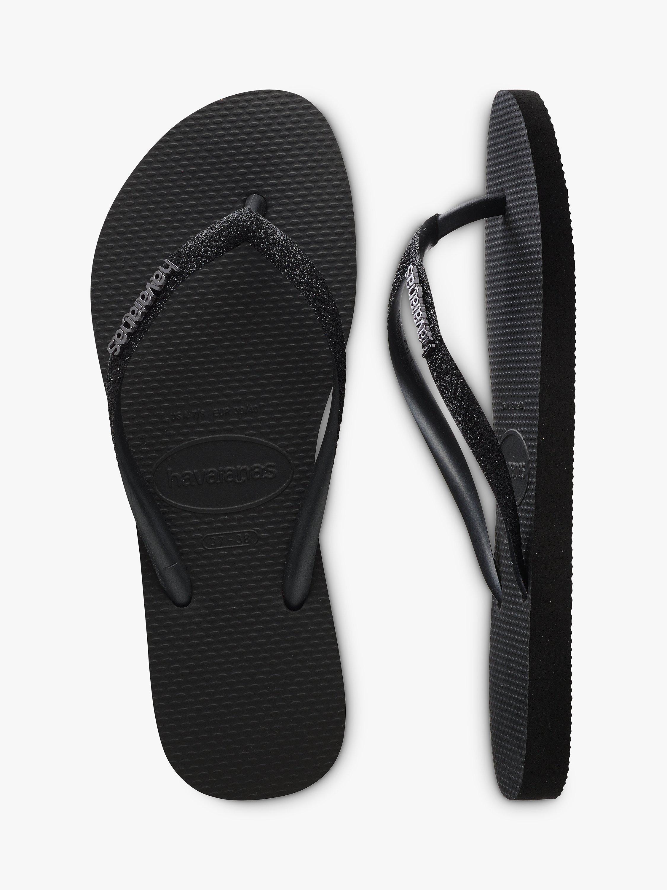 Havaianas Slim Glitter Flip Flops, Black, S