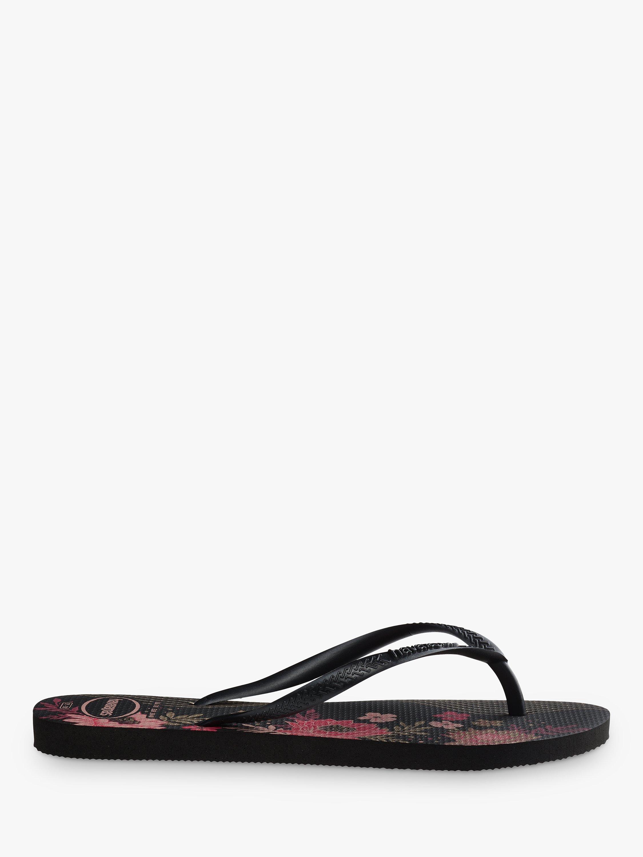 Havaianas Slim Organic Floral Flip Flops, Black/Multi, S