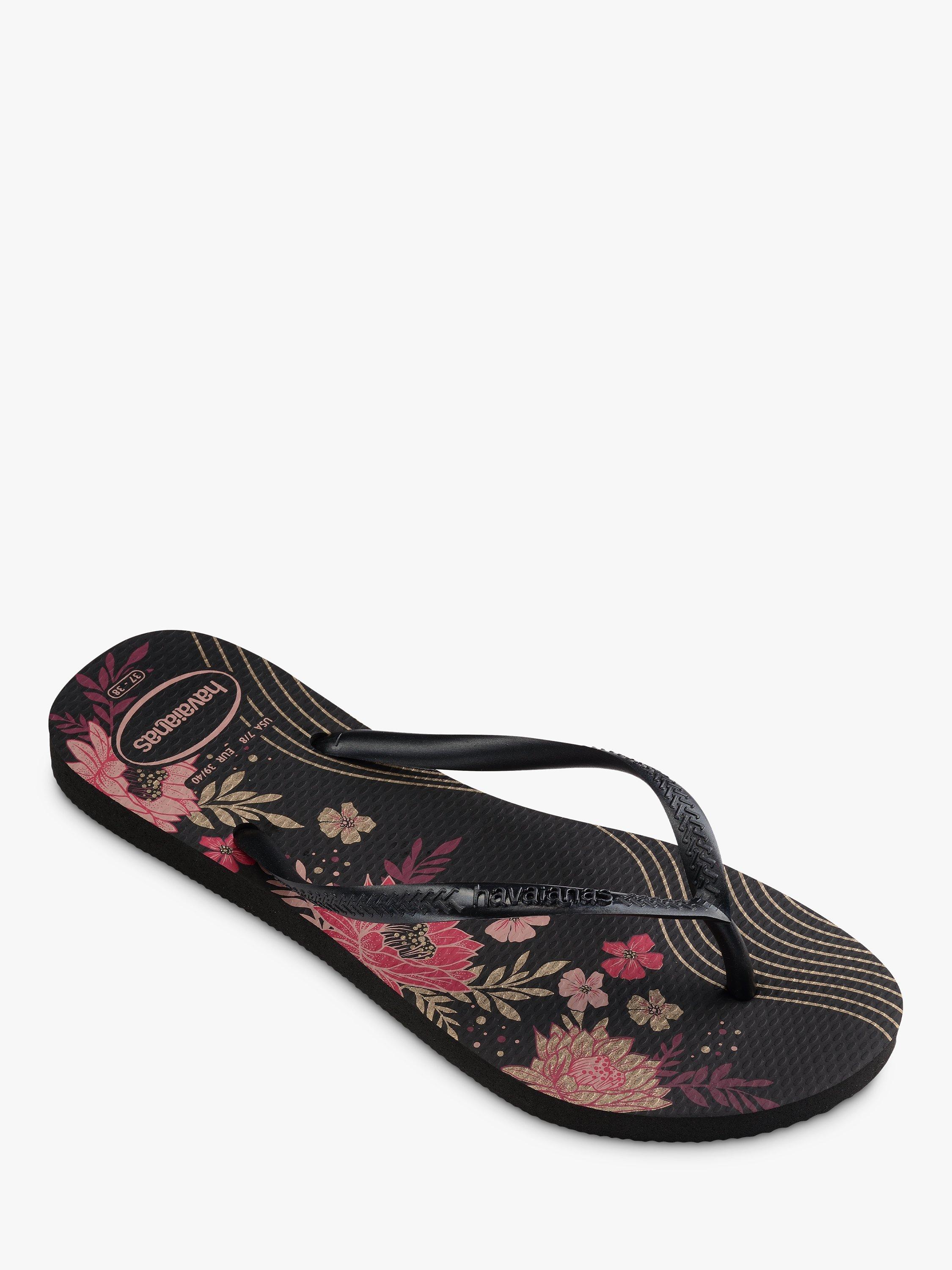 Havaianas Slim Organic Floral Flip Flops, Black/Multi, S