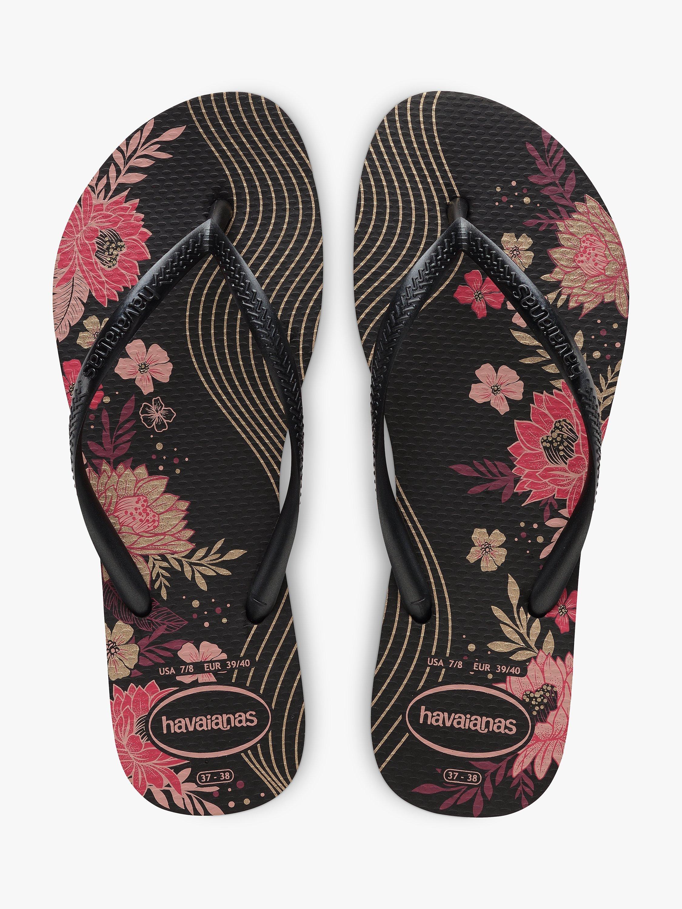 Product image 3 of 5, which shows Havaianas Slim Organic Floral Flip Flops, Black/Multi, S
