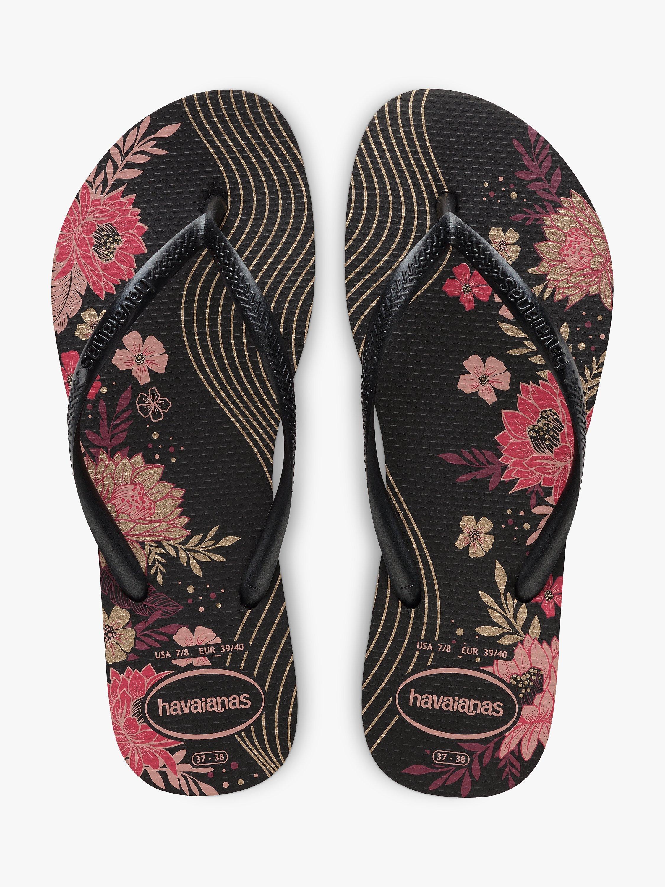 Havaianas Slim Organic Floral Flip Flops, Black/Multi, S