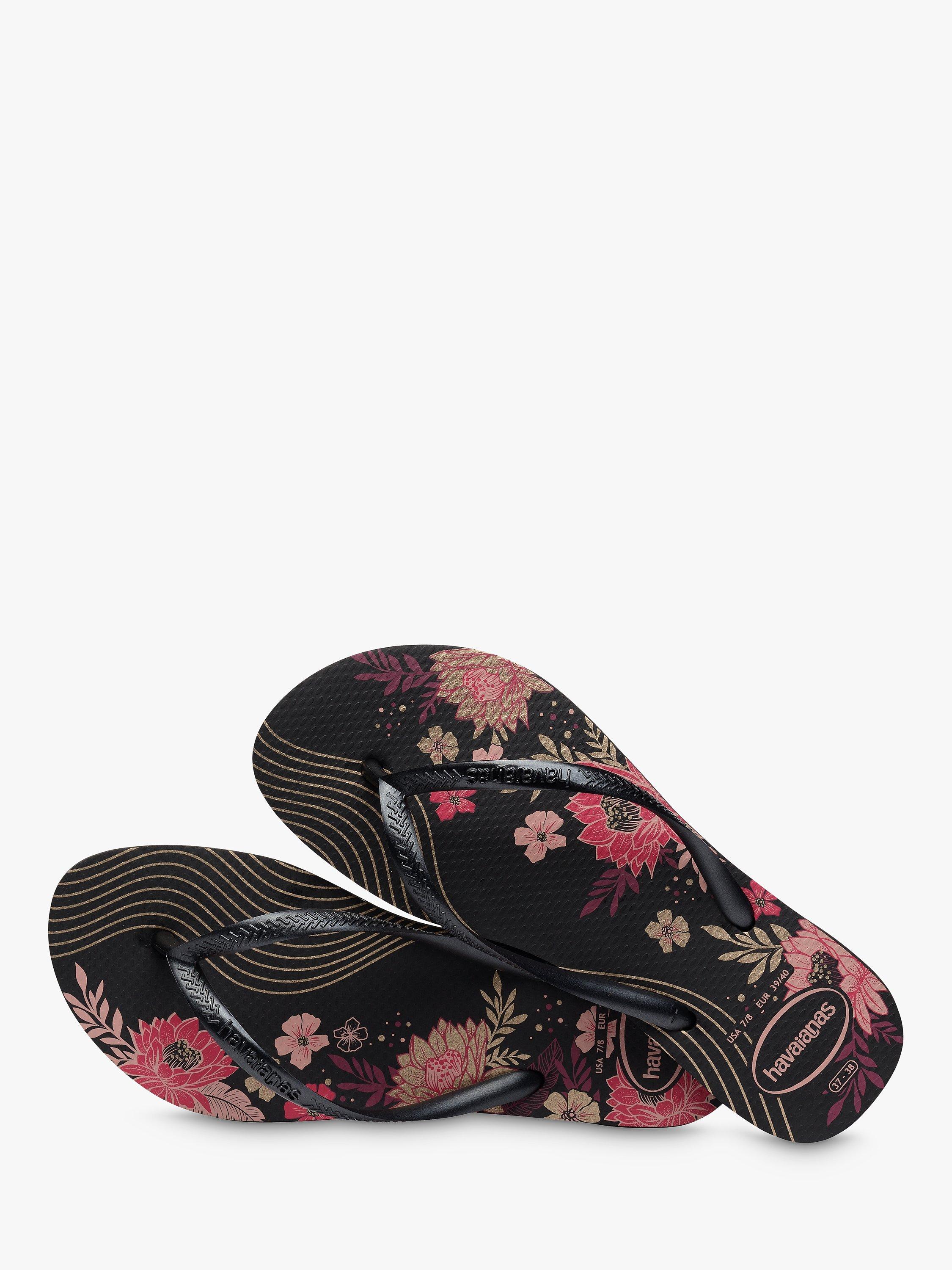 Havaianas Slim Organic Floral Flip Flops, Black/Multi, S