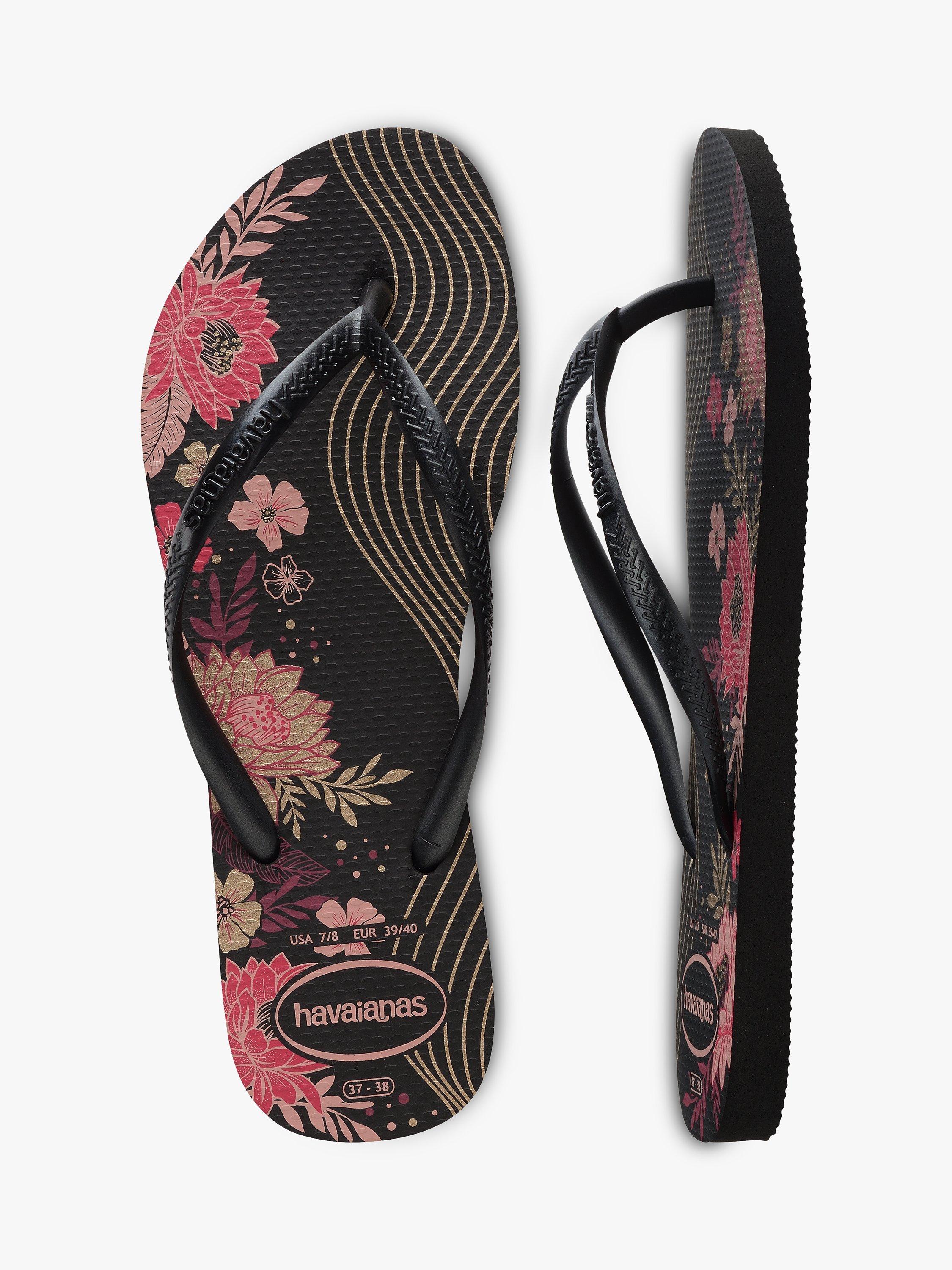 Havaianas Slim Organic Floral Flip Flops, Black/Multi, S