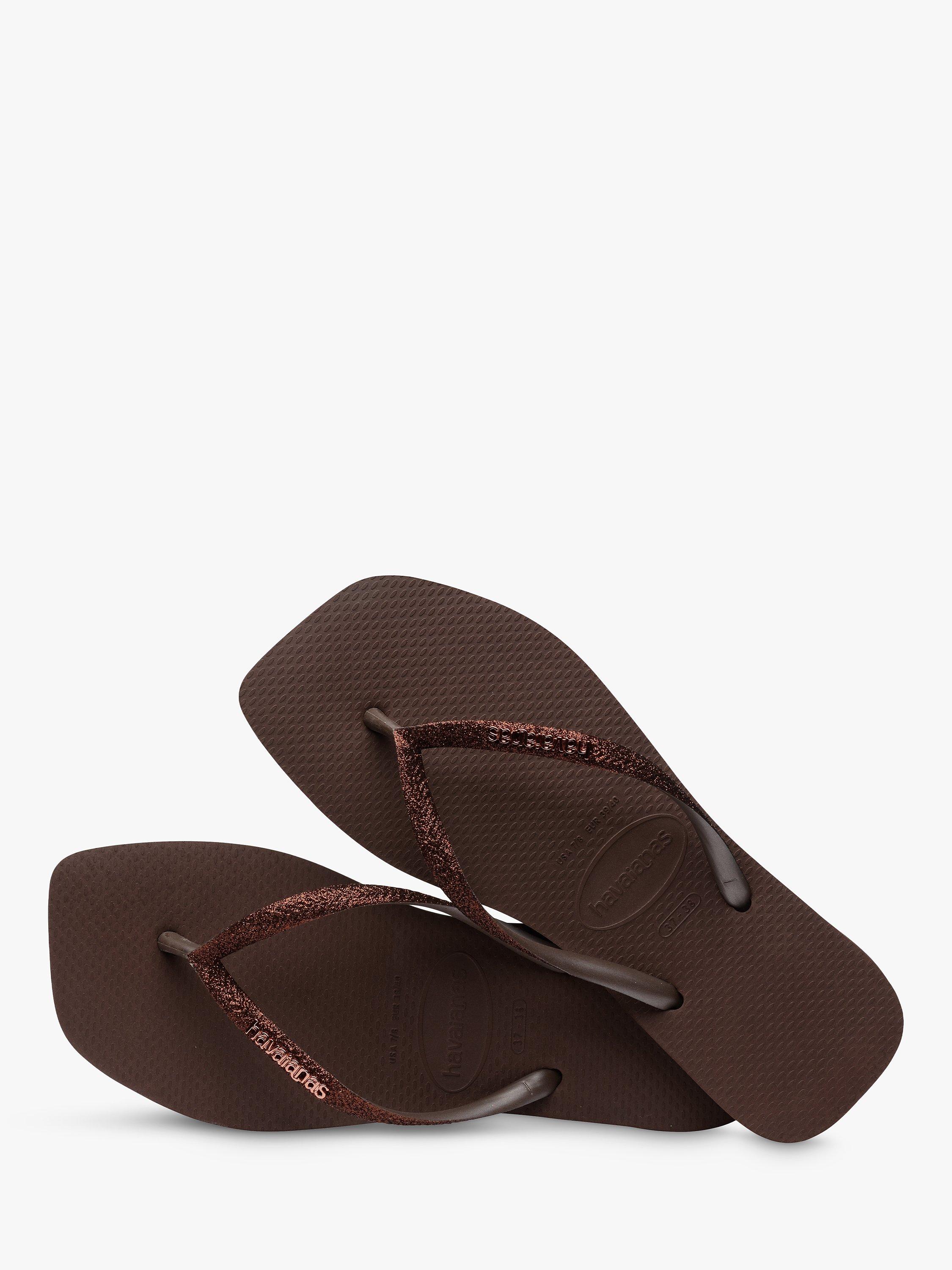 Havaianas Square Toe Glitter Flip Flops, Dark Brown, S