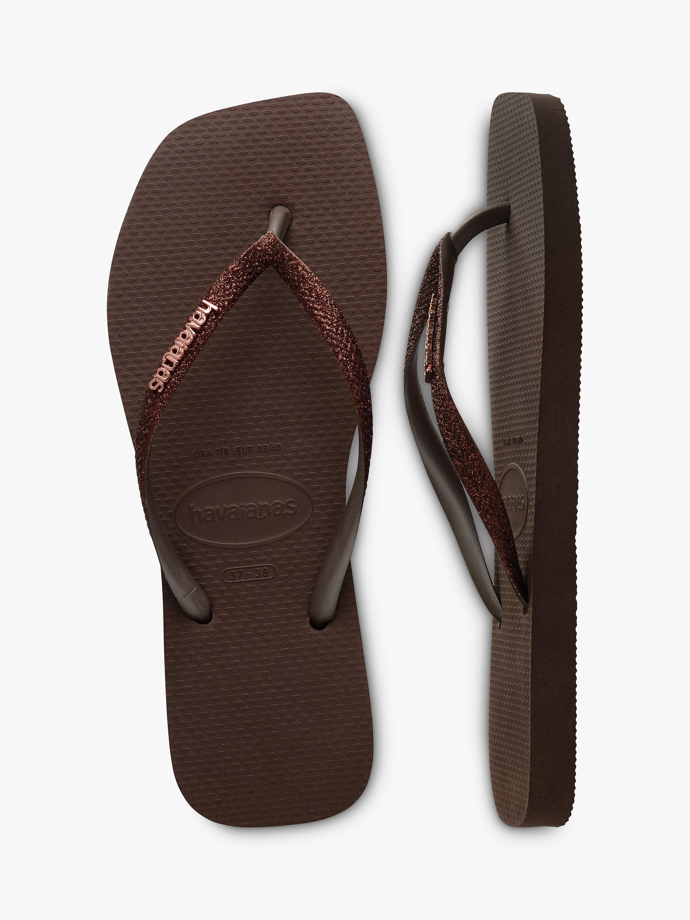 Havaianas Square Toe Glitter Flip Flops, Dark Brown, S